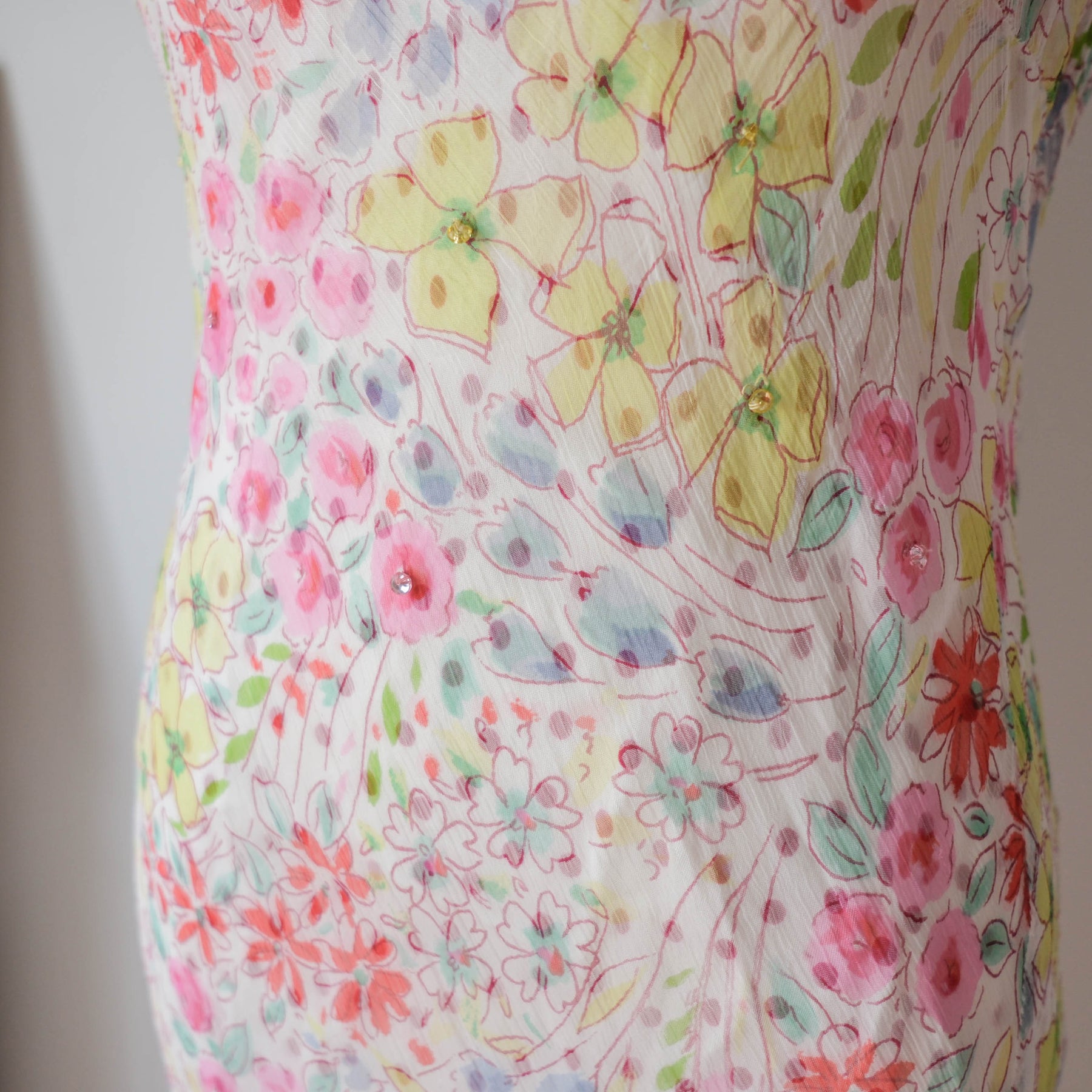 DERHY Vintage  Floral Sequins Sheer Maxi Dress with Sequin Slip