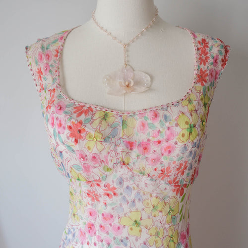 DERHY Vintage  Floral Sequins Sheer Maxi Dress with Sequin Slip