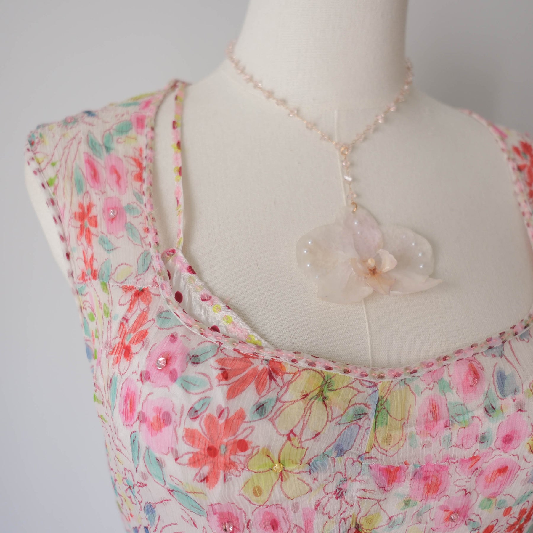 DERHY Vintage  Floral Sequins Sheer Maxi Dress with Sequin Slip