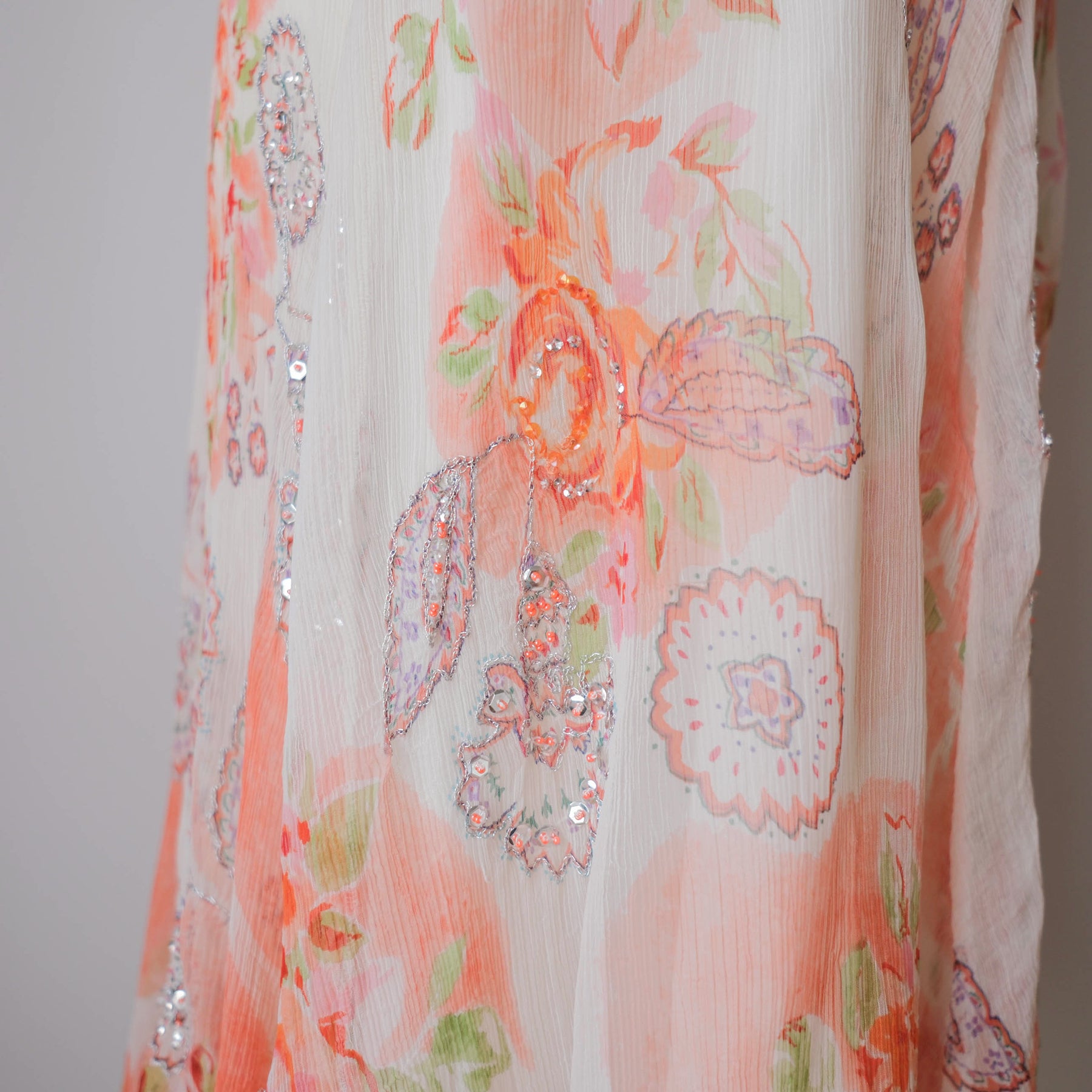 DERHY Vintage Floral Beaded Asymmetrical Midi Dress