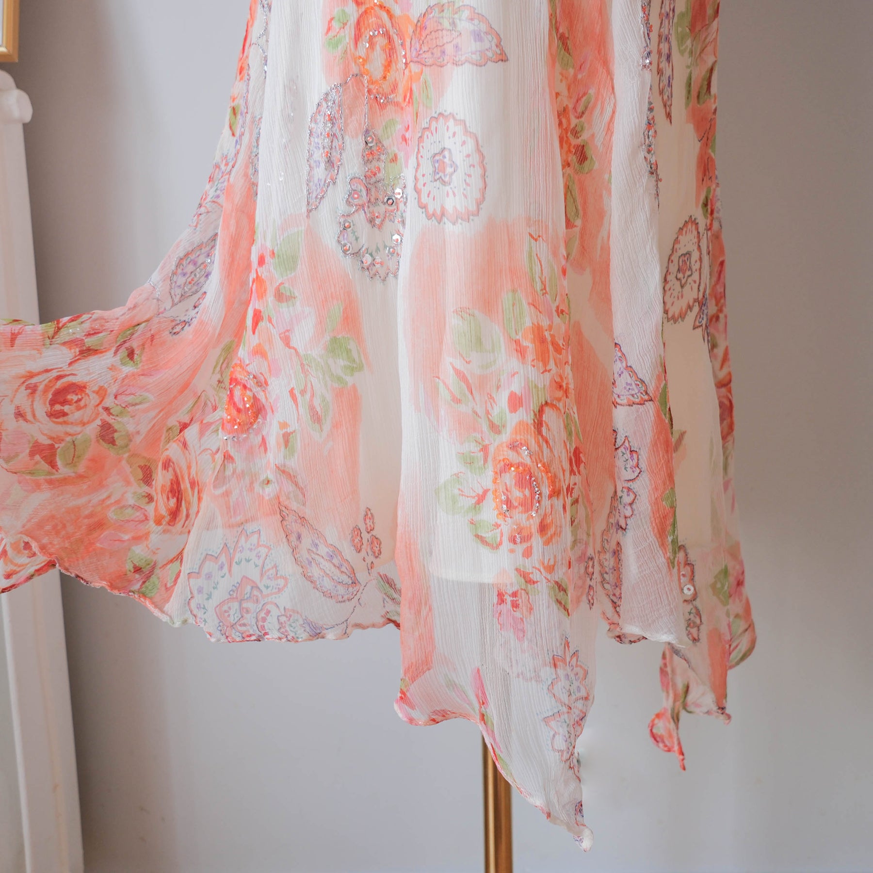 DERHY Vintage Floral Beaded Asymmetrical Midi Dress