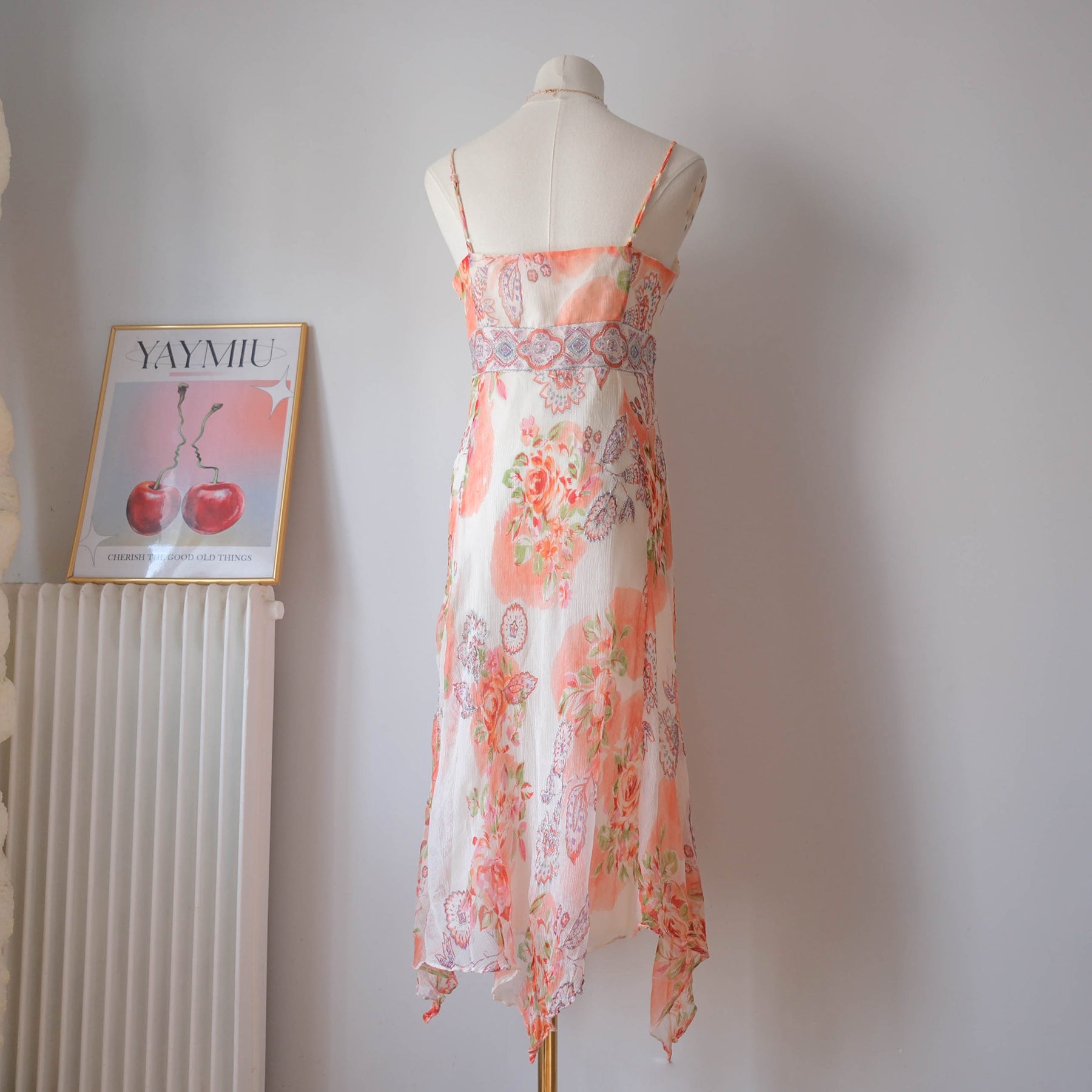 DERHY Vintage Floral Beaded Asymmetrical Midi Dress