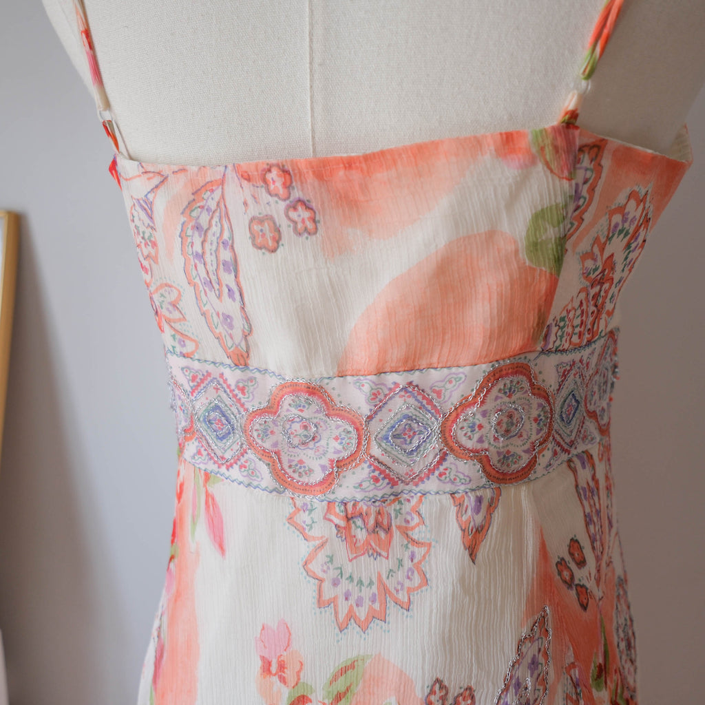 DERHY Vintage Floral Beaded Asymmetrical Midi Dress