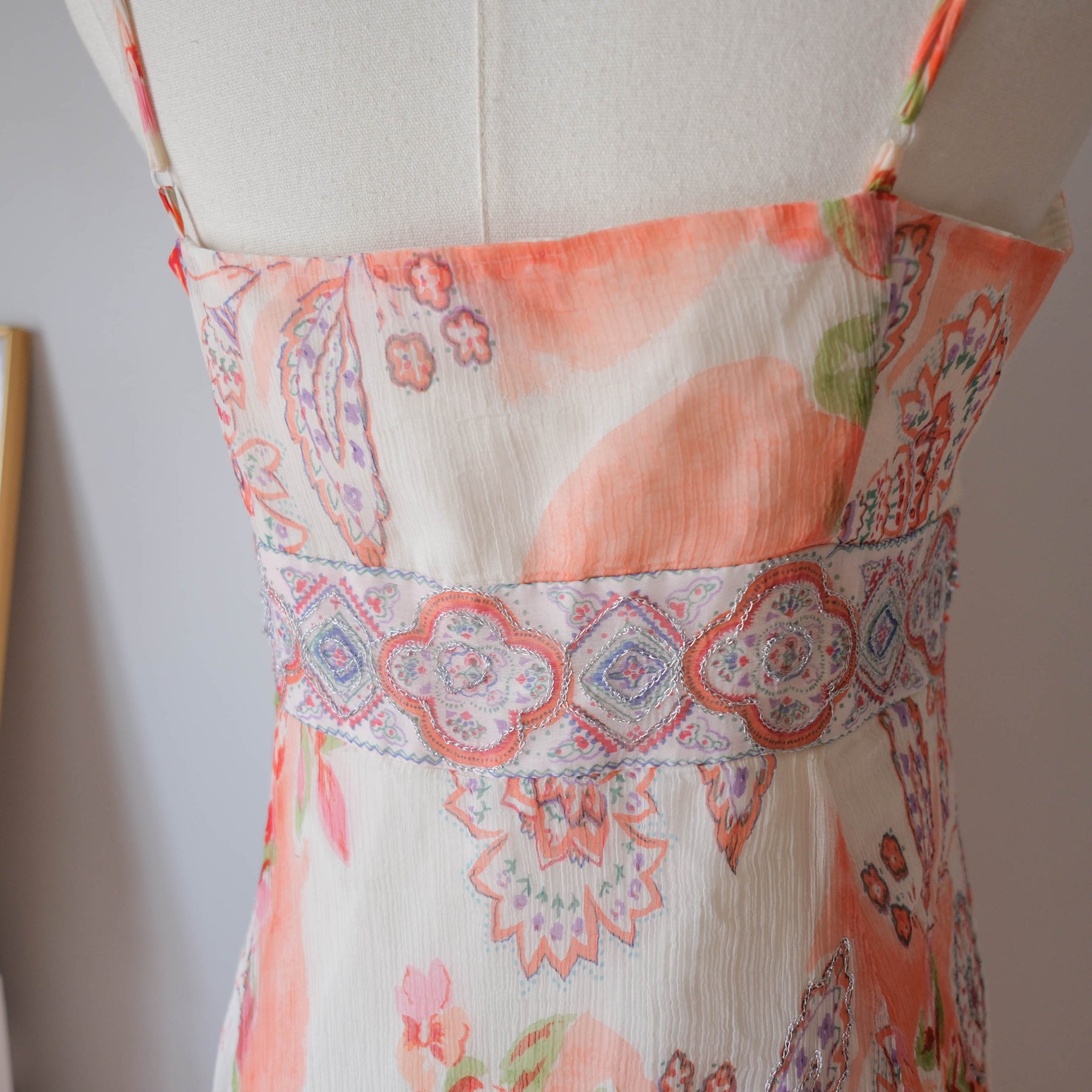 DERHY Vintage Floral Beaded Asymmetrical Midi Dress