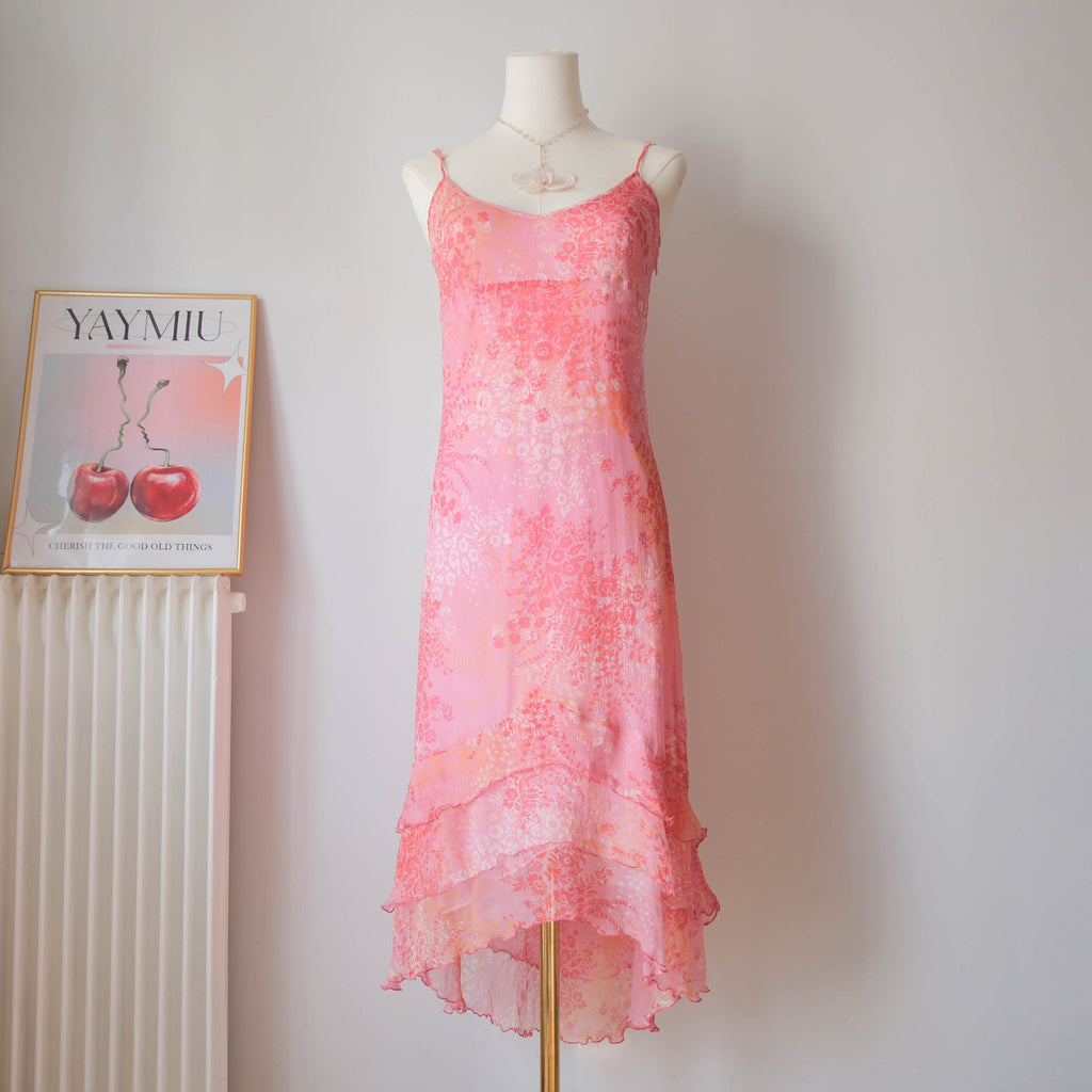 Vintage Romantic Ruffled Silk Cami Dress
