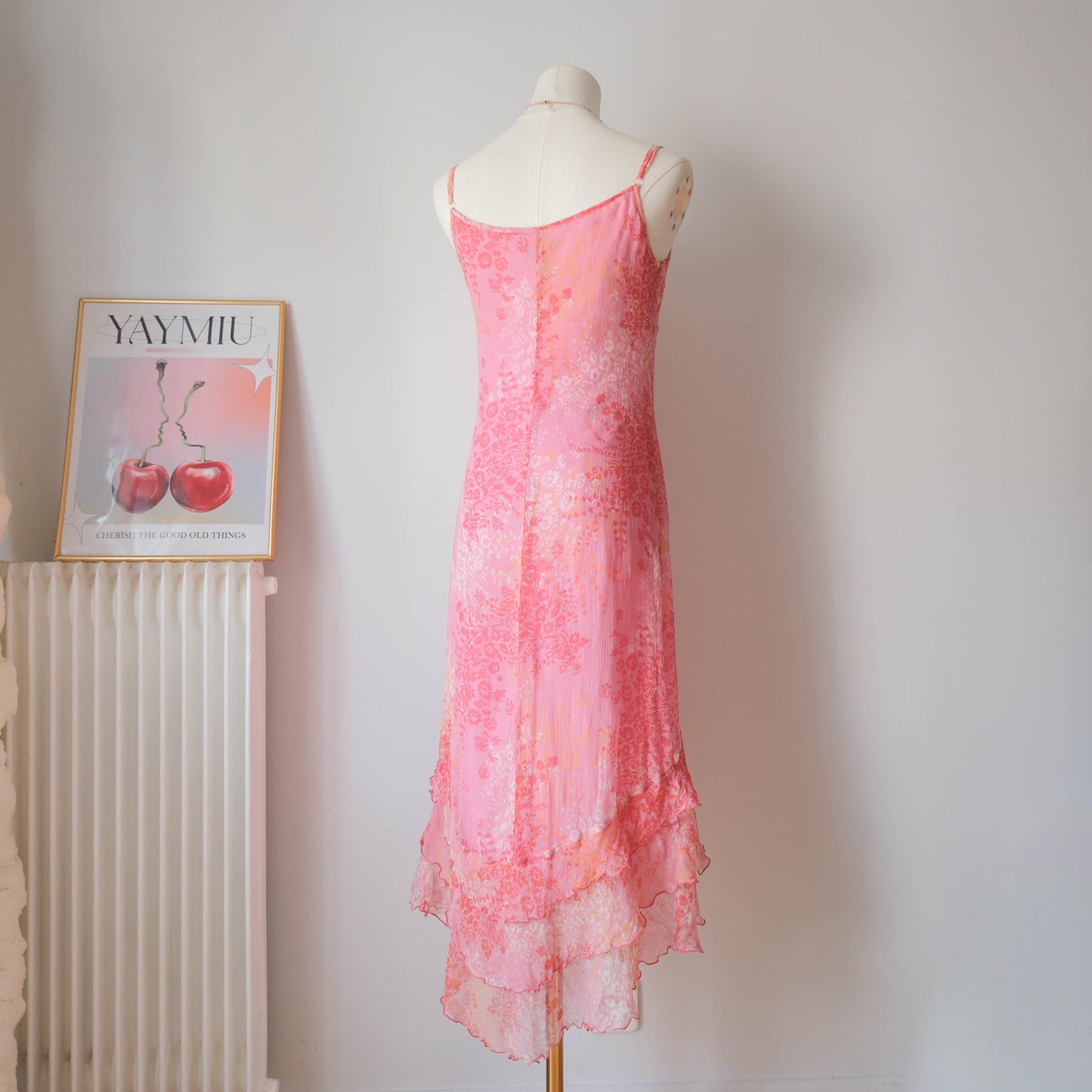 Vintage Romantic Ruffled Silk Cami Dress