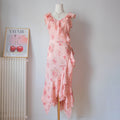 Vintage Romantic Floral Polka Dot Ruffle Dress
