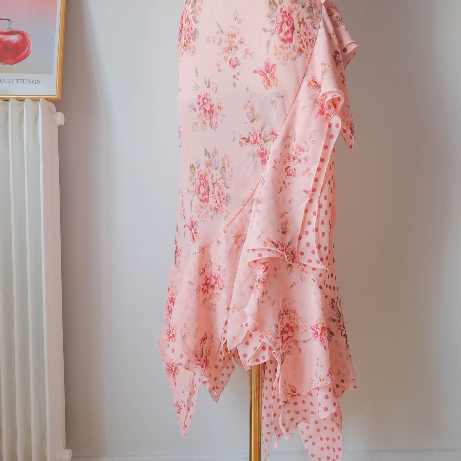Vintage Romantic Floral Polka Dot Ruffle Dress