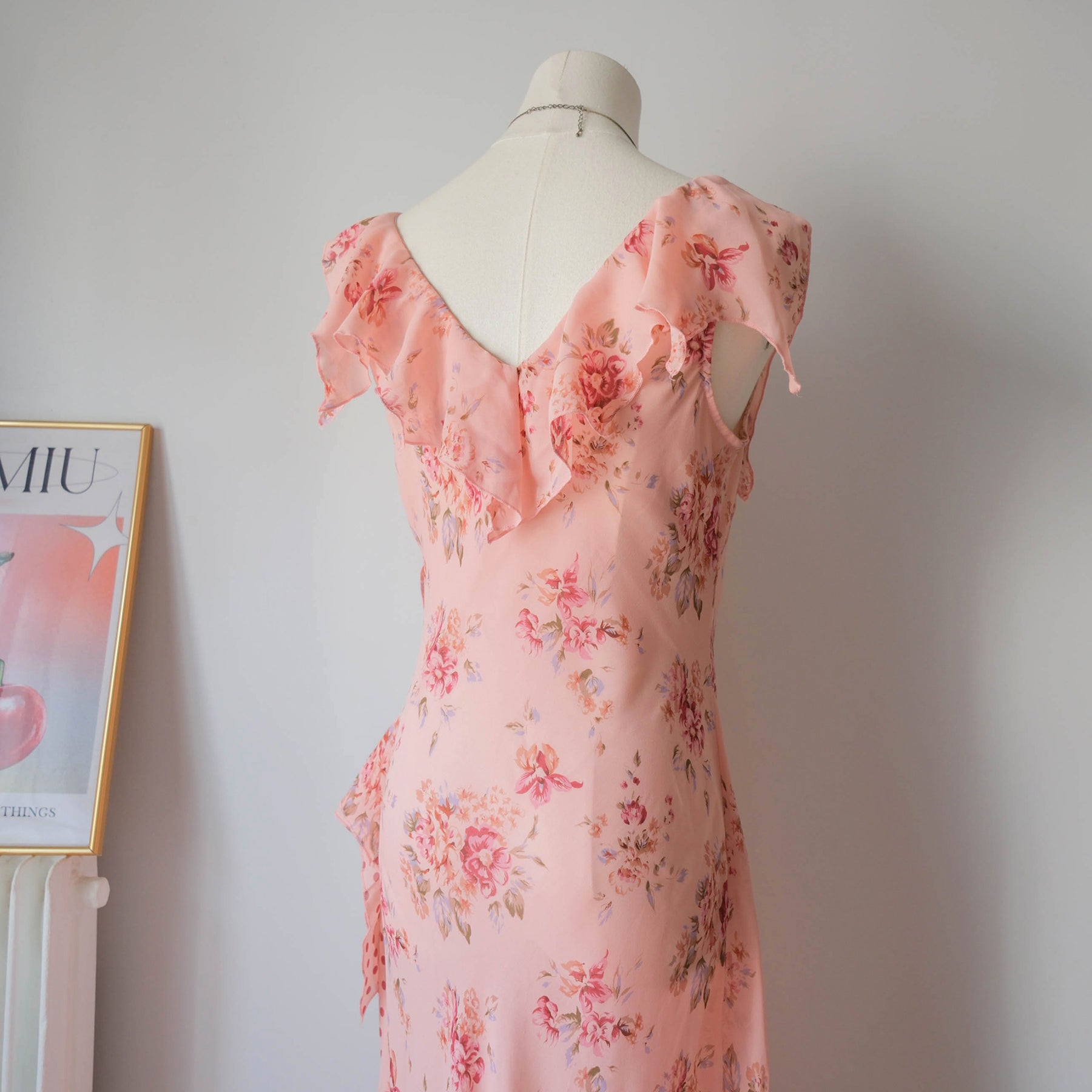 Vintage Romantic Floral Polka Dot Ruffle Dress