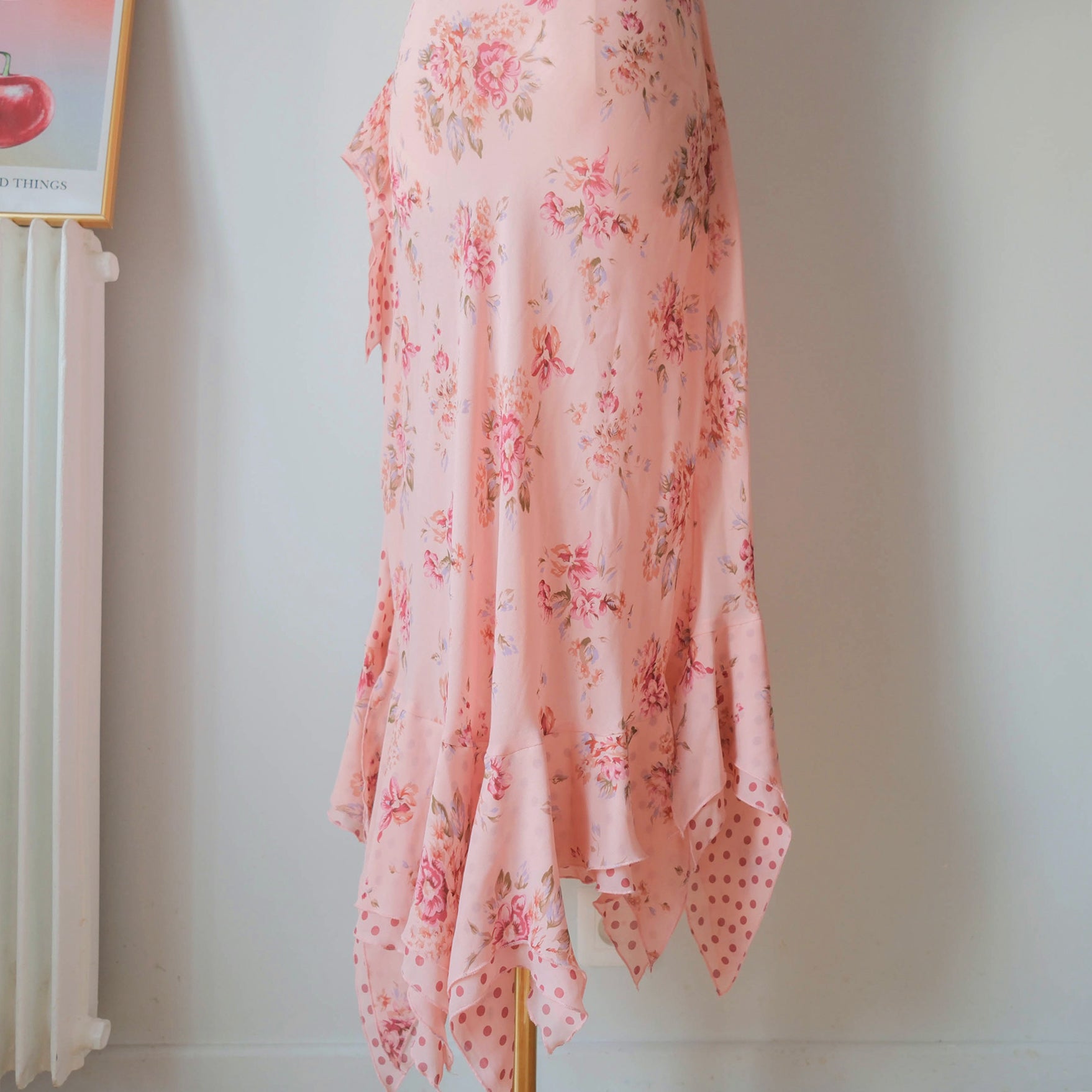 Vintage Romantic Floral Polka Dot Ruffle Dress