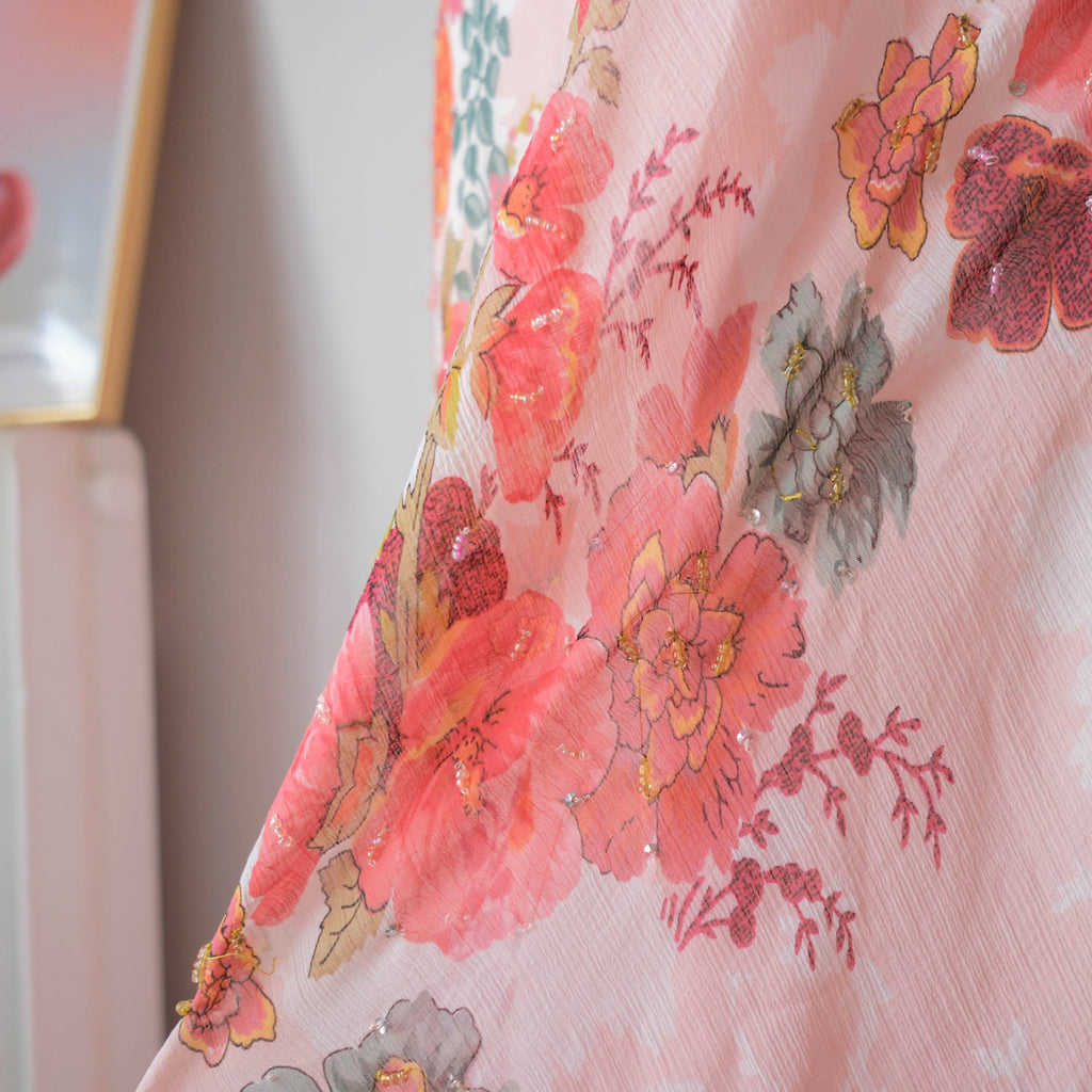 Vintage Romantic Cottage Beaded Floral Maxi Dress
