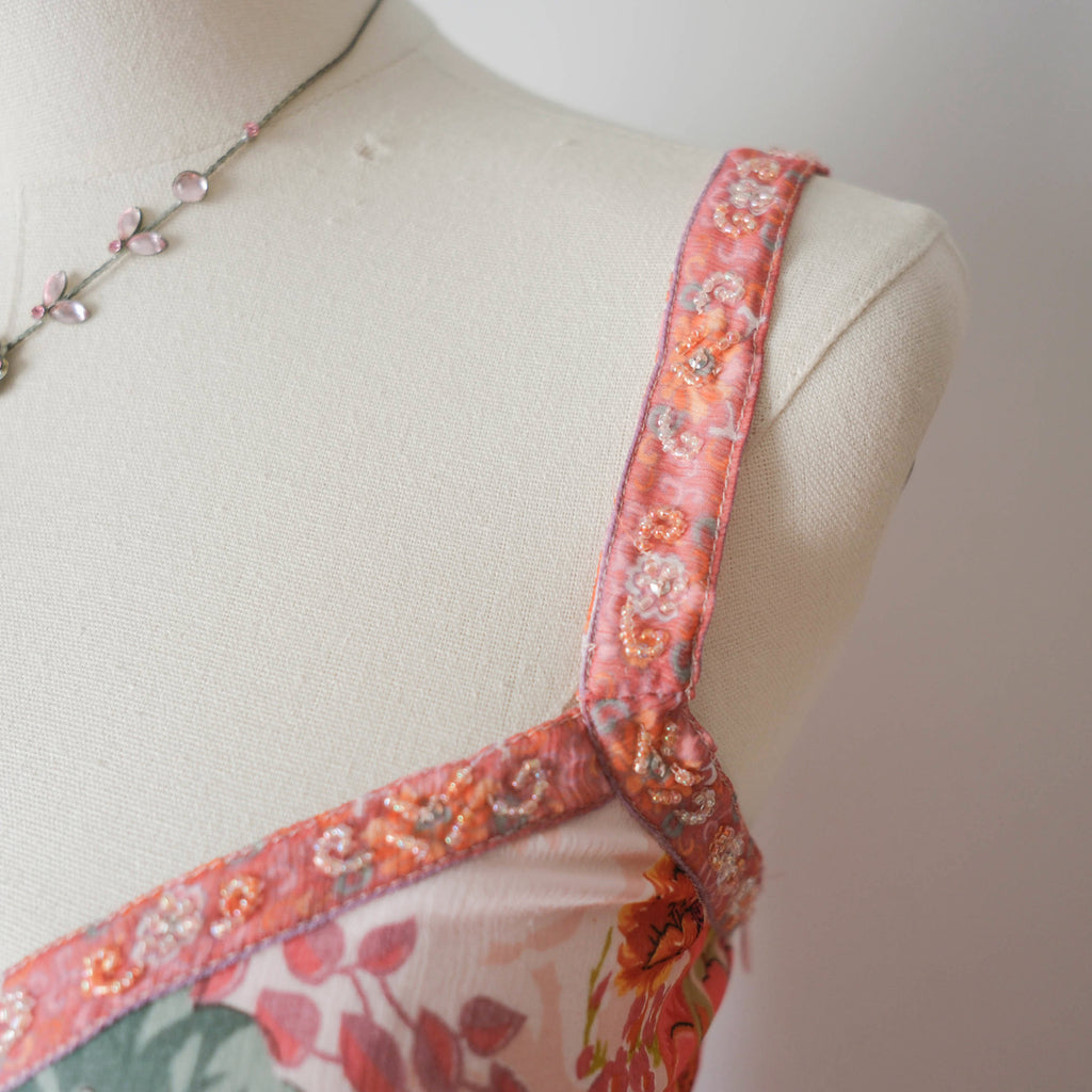 Vintage Romantic Cottage Beaded Floral Maxi Dress