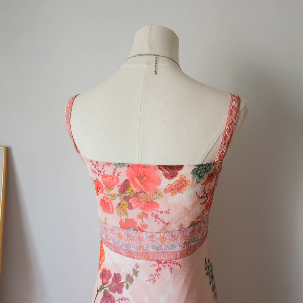 Vintage Romantic Cottage Beaded Floral Maxi Dress