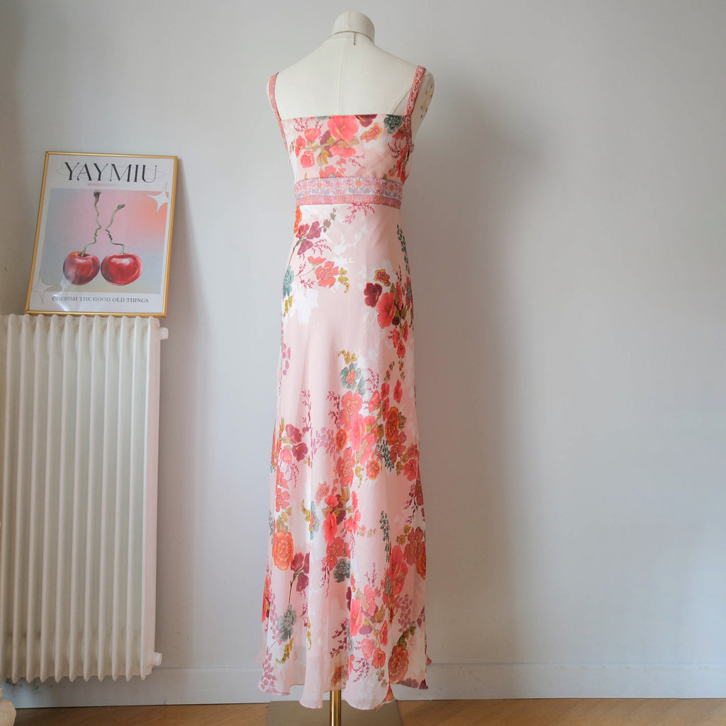Vintage Romantic Cottage Beaded Floral Maxi Dress