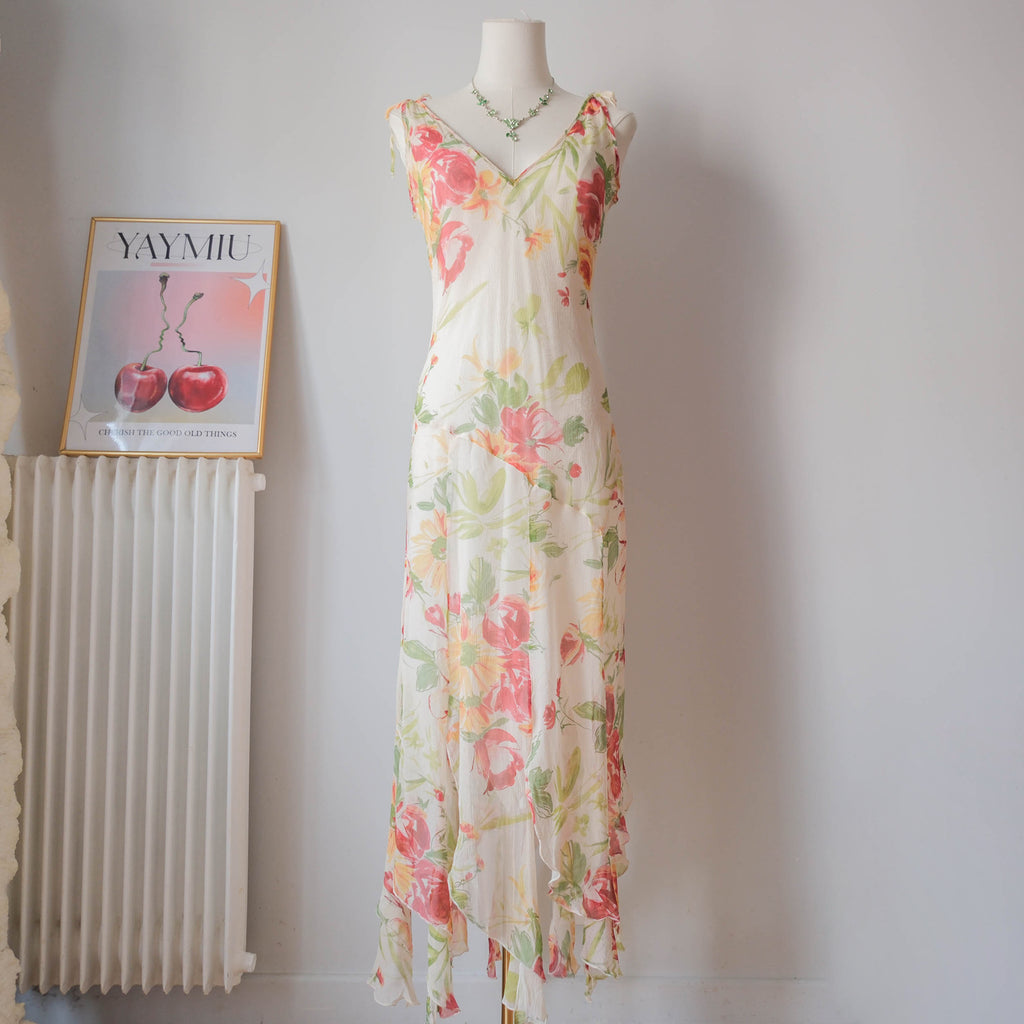 Vintage Romantic Cottage Silk Fringe Dress