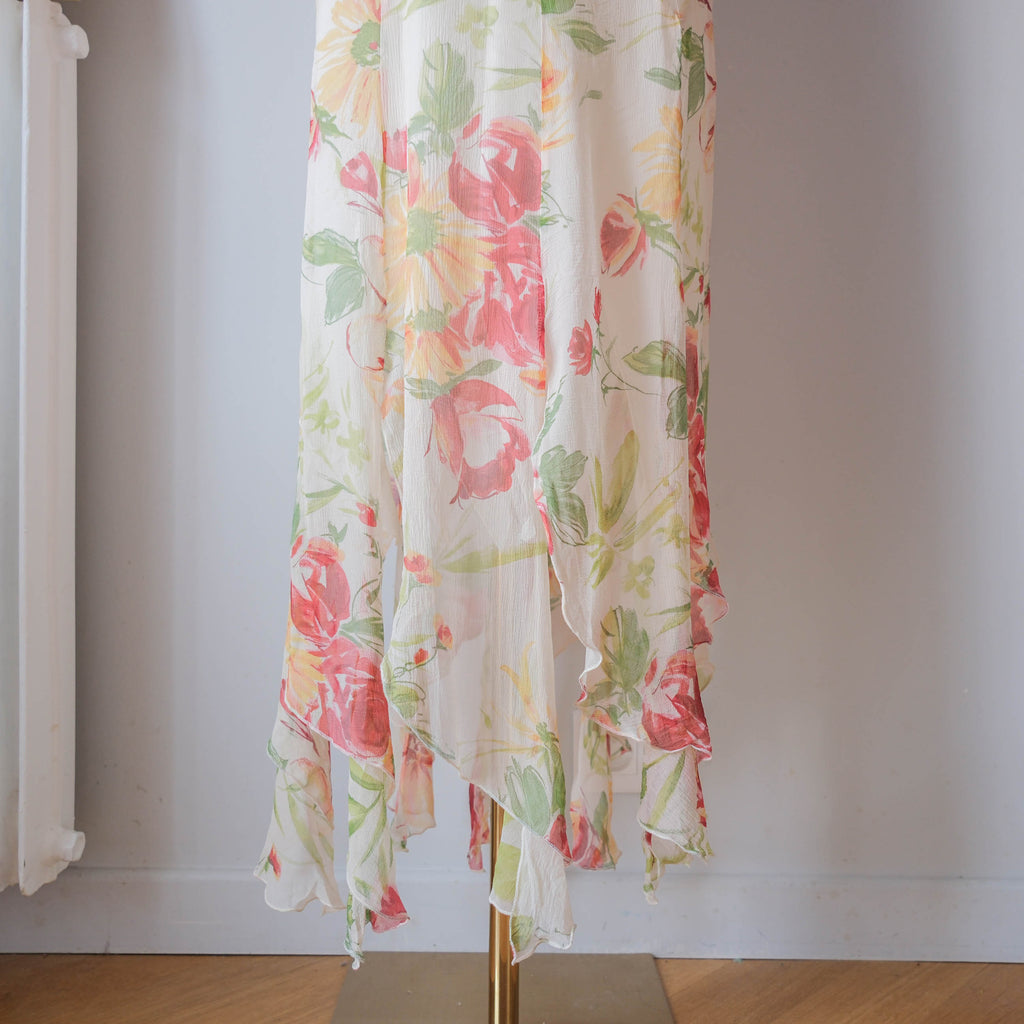 Vintage Romantic Cottage Silk Fringe Dress