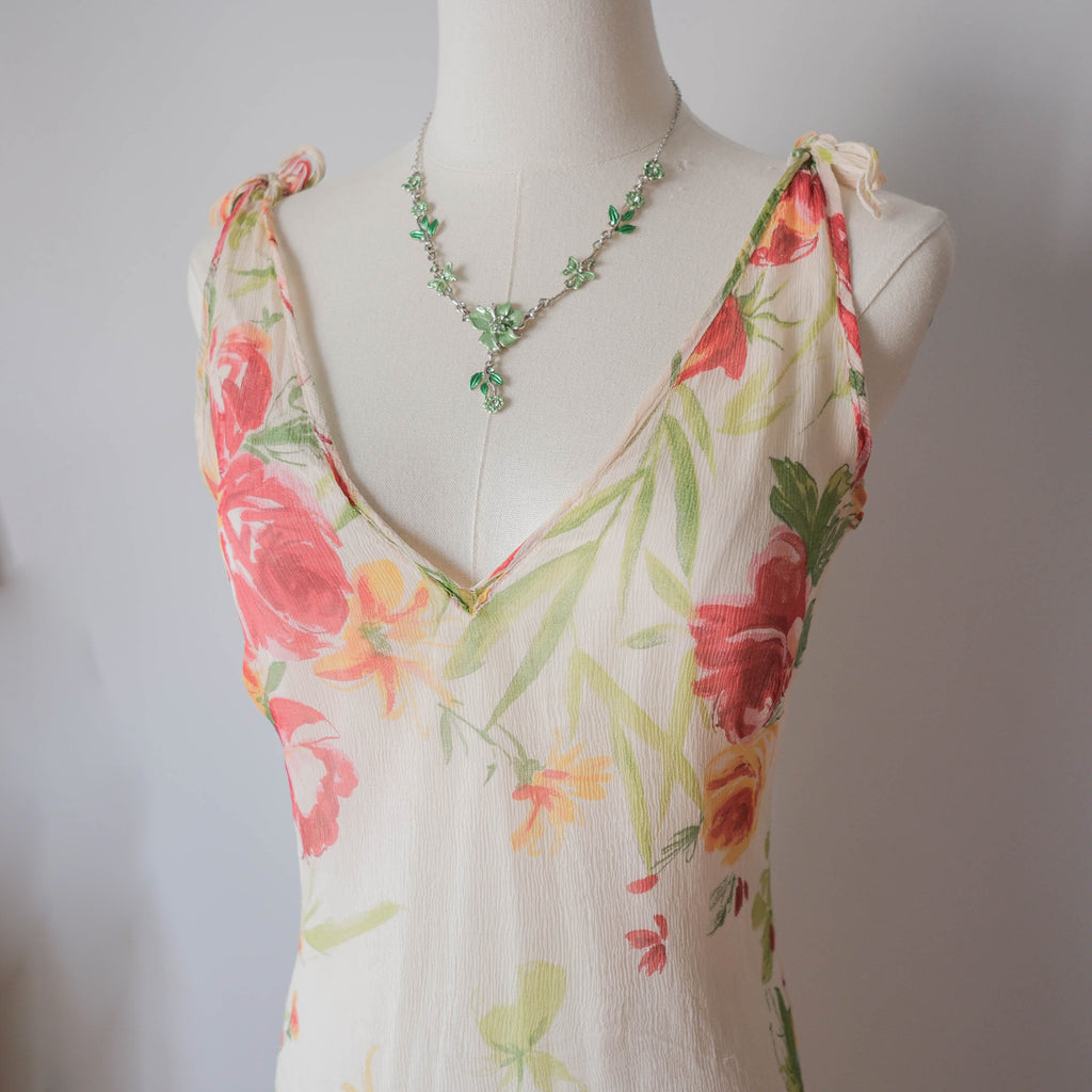 Vintage Romantic Cottage Silk Fringe Dress