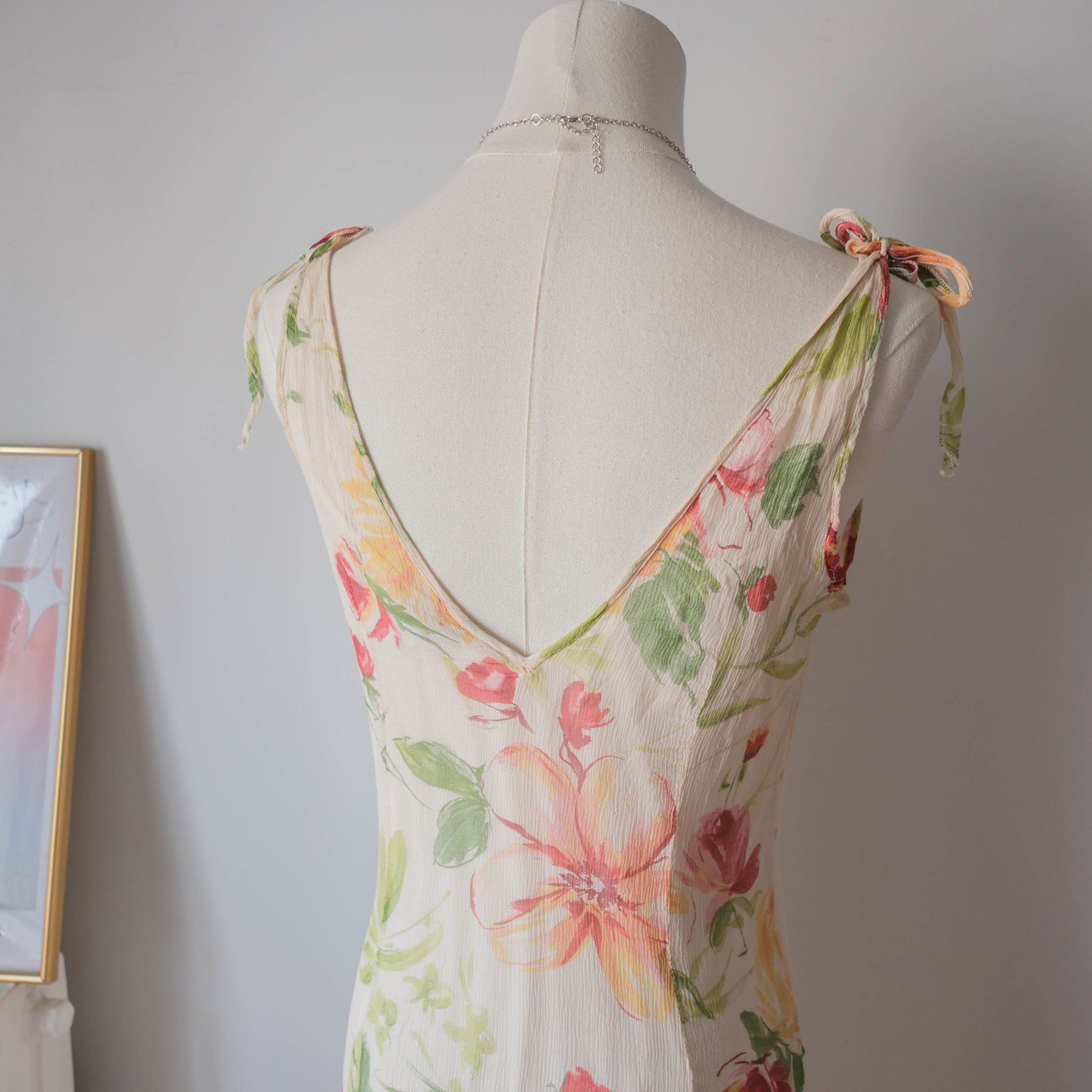 Vintage Romantic Cottage Silk Fringe Dress