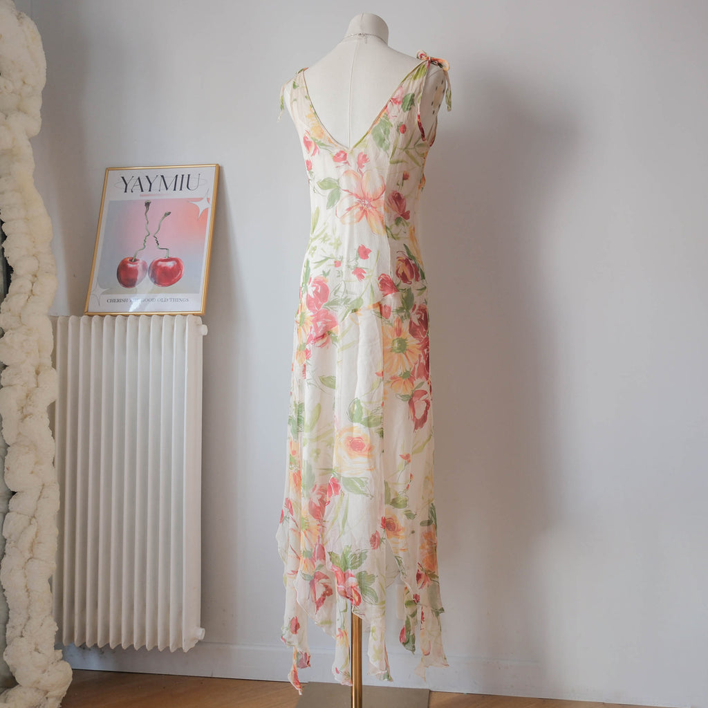 Vintage Romantic Cottage Silk Fringe Dress