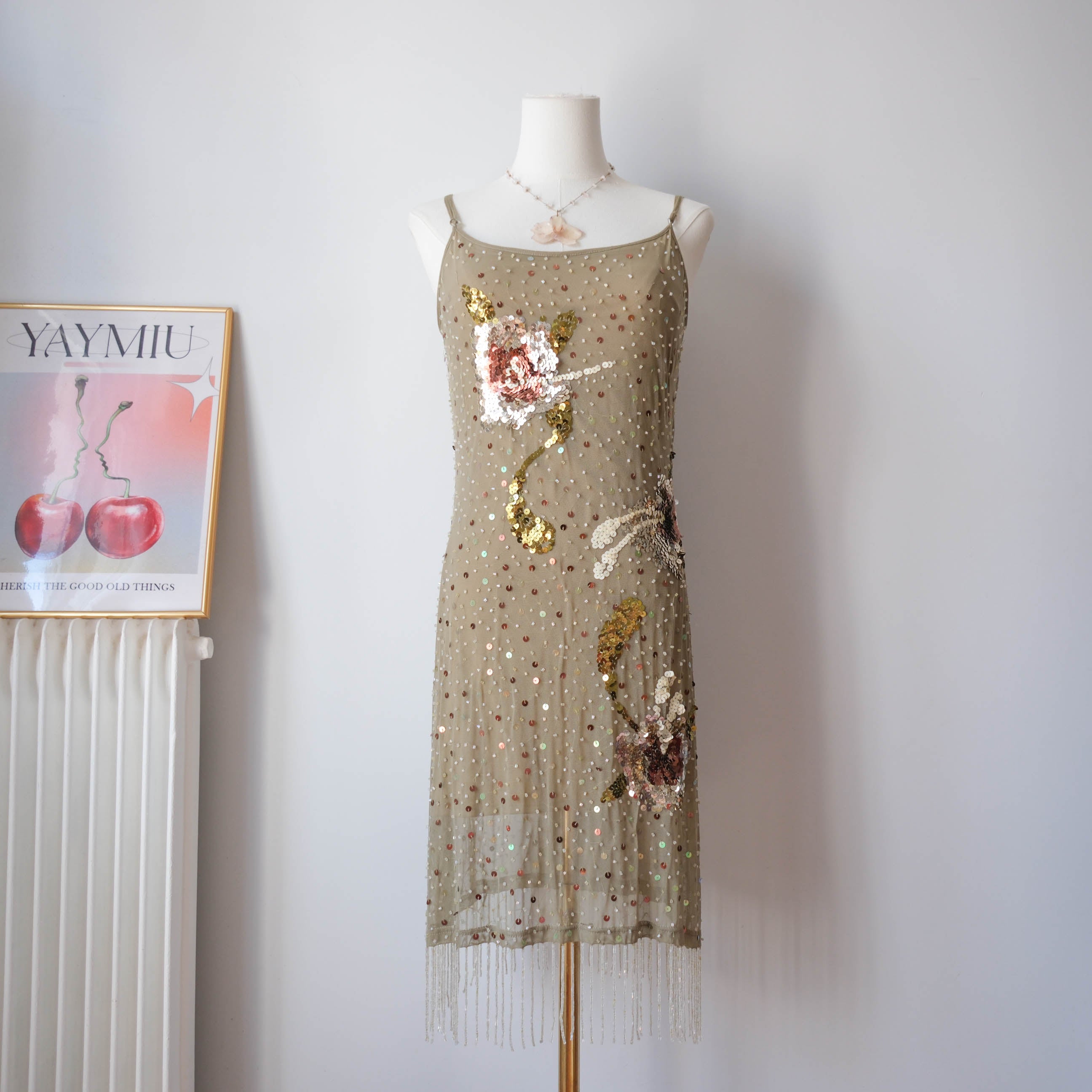 Vintage French Beaded Tulle Glamour Dress