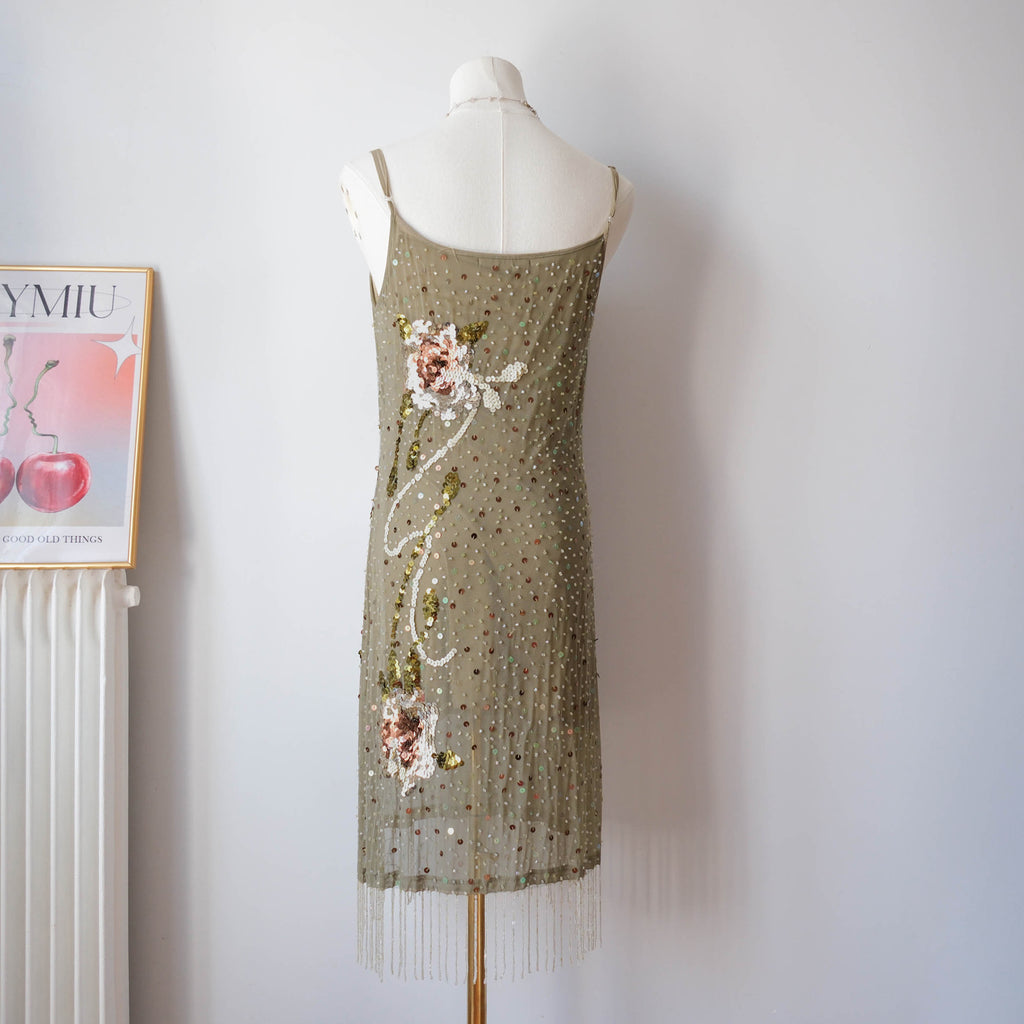 Vintage French Beaded Tulle Glamour Dress