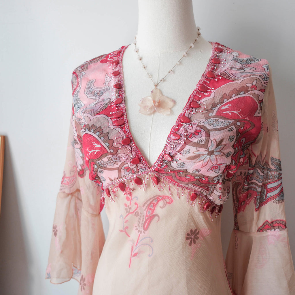 Vintage Beaded Sheer Pareo Kaftan Dress
