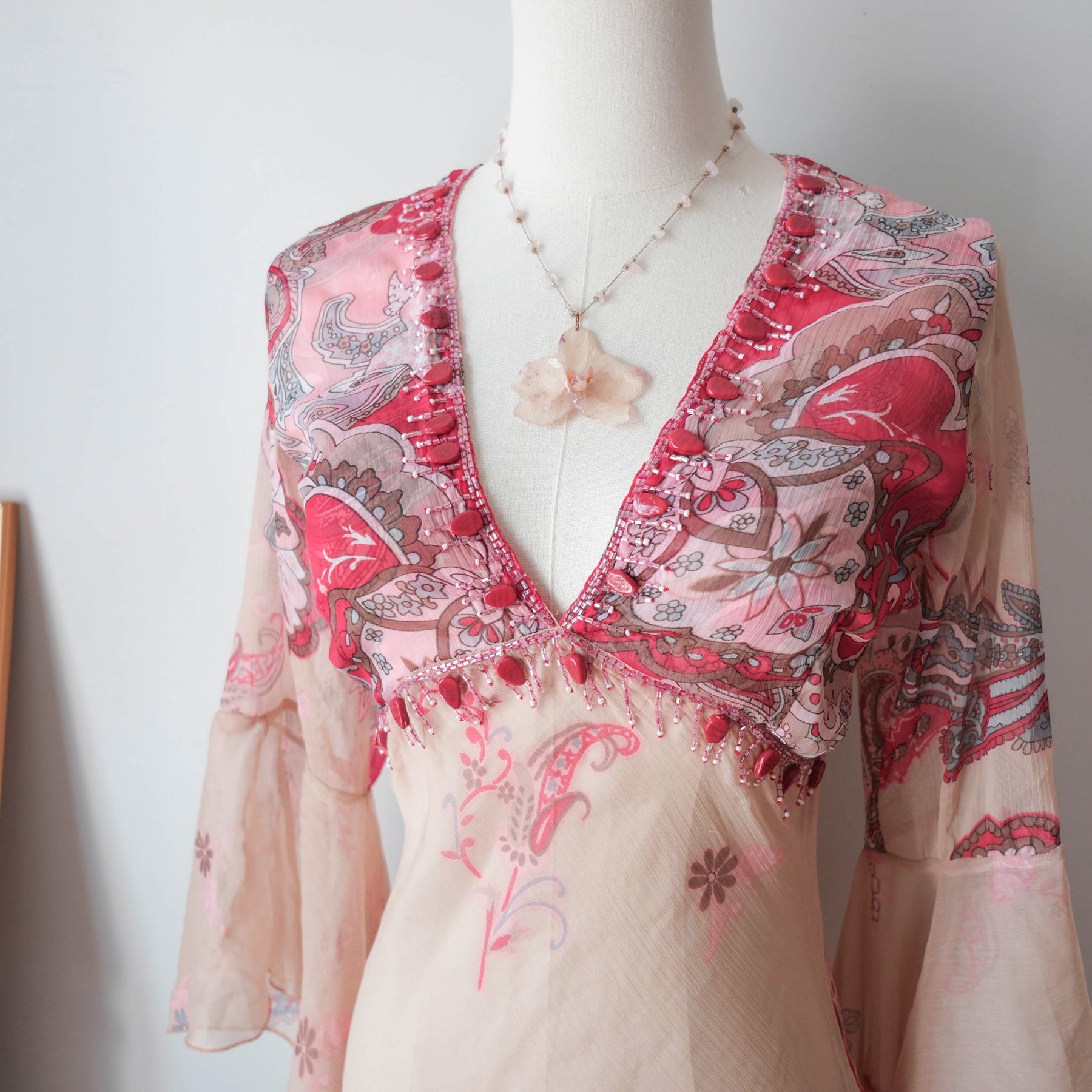 Vintage Beaded Sheer Pareo Kaftan Dress