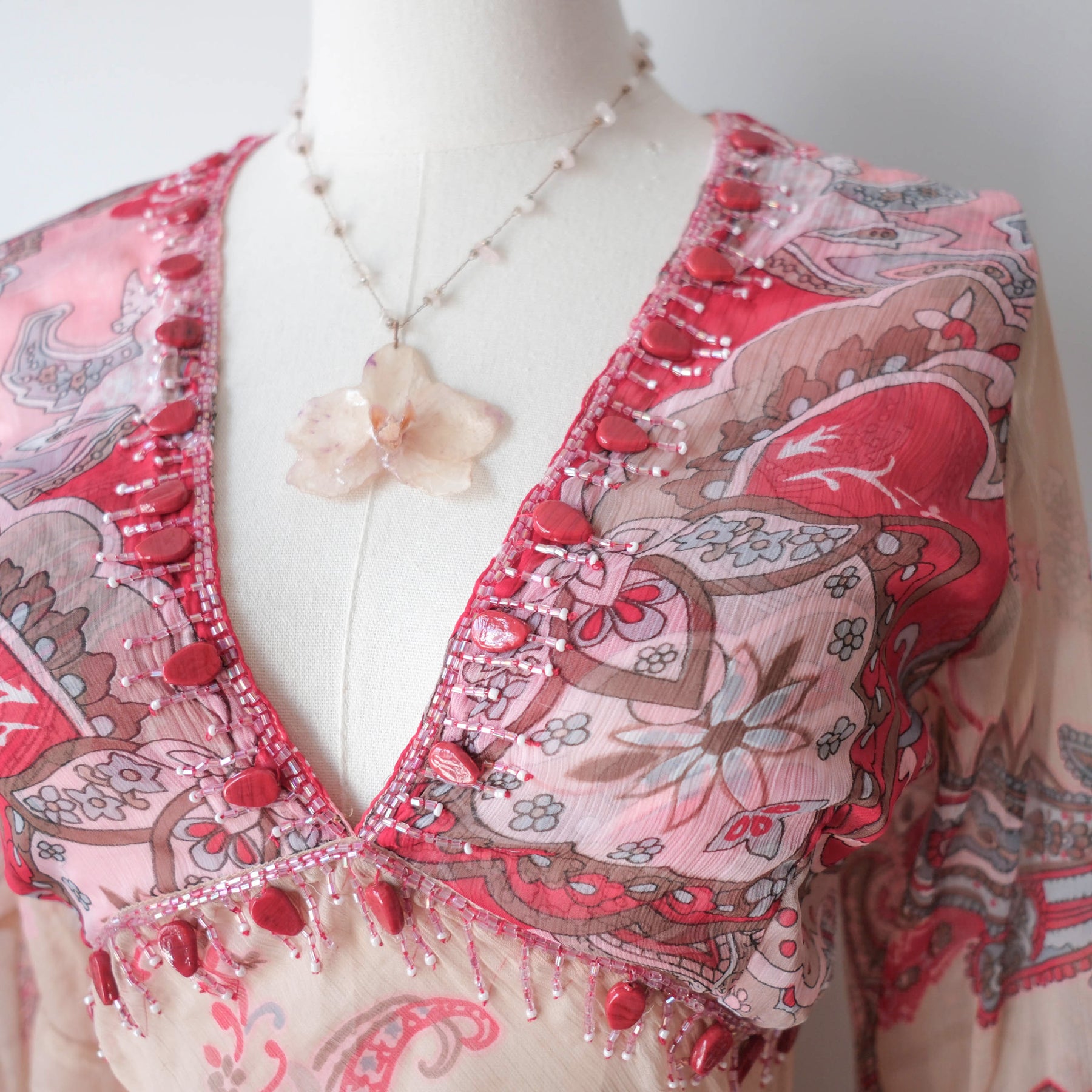 Vintage Beaded Sheer Pareo Kaftan Dress