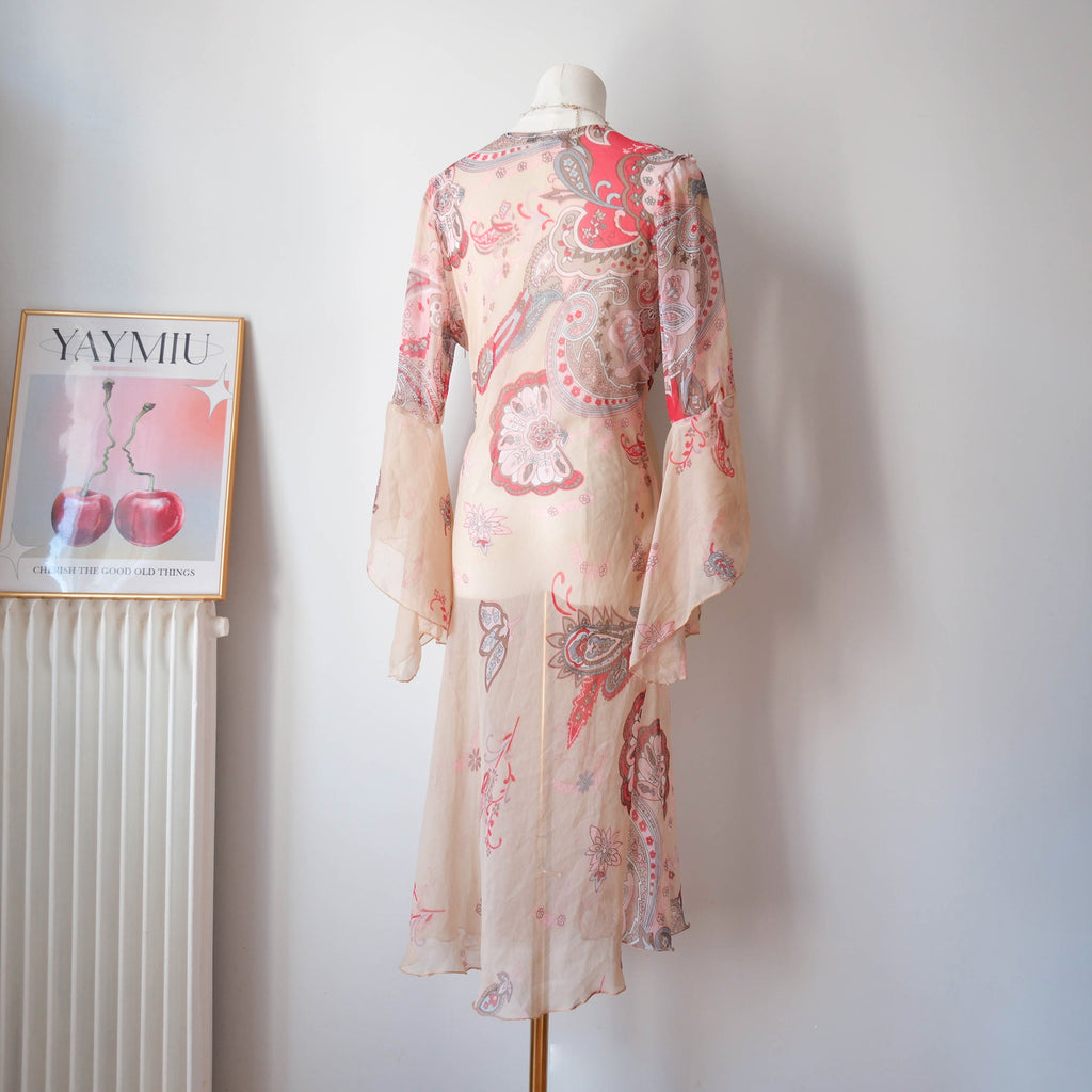 Vintage Beaded Sheer Pareo Kaftan Dress