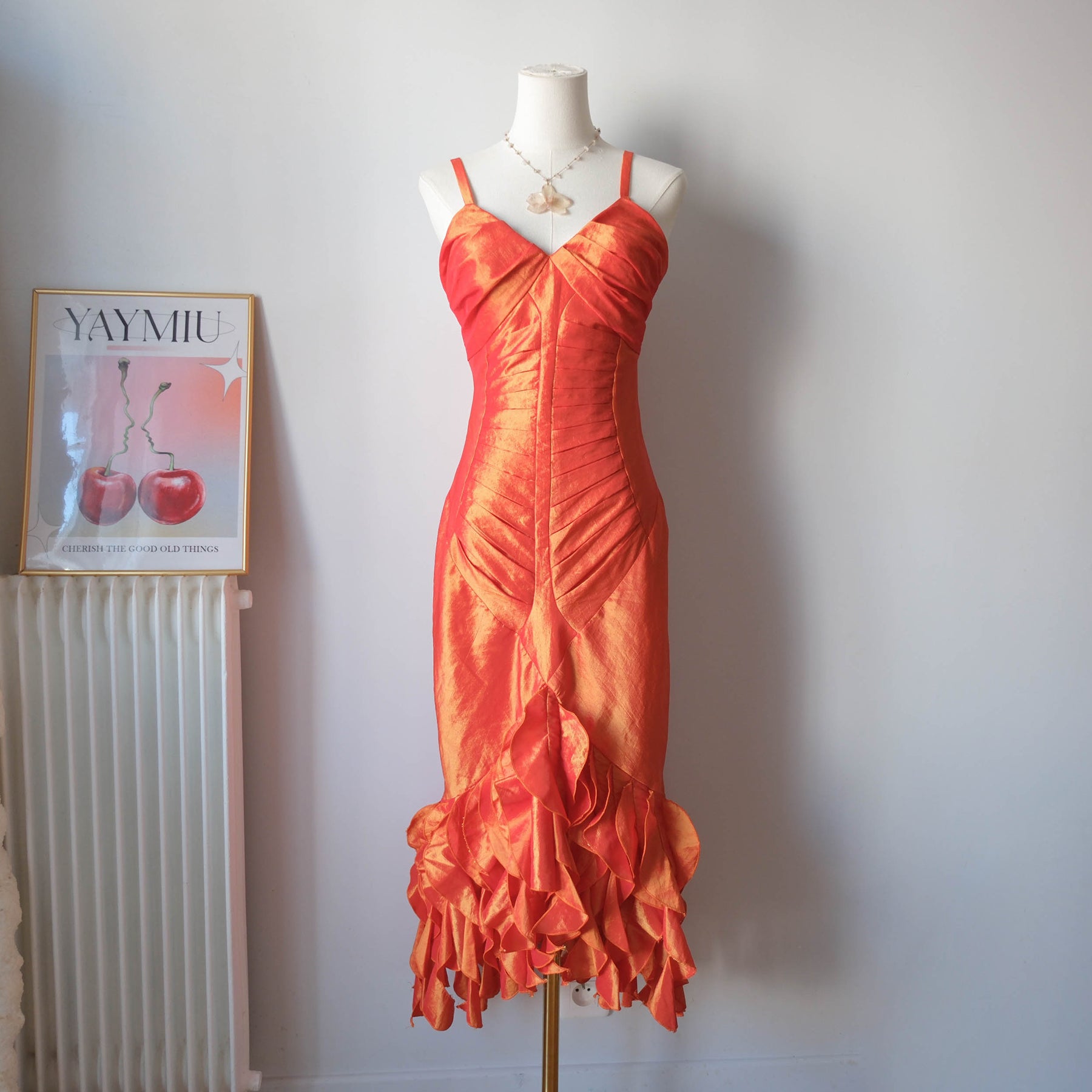 Vintage Fairy Grunge Shiny Ruffled Gown