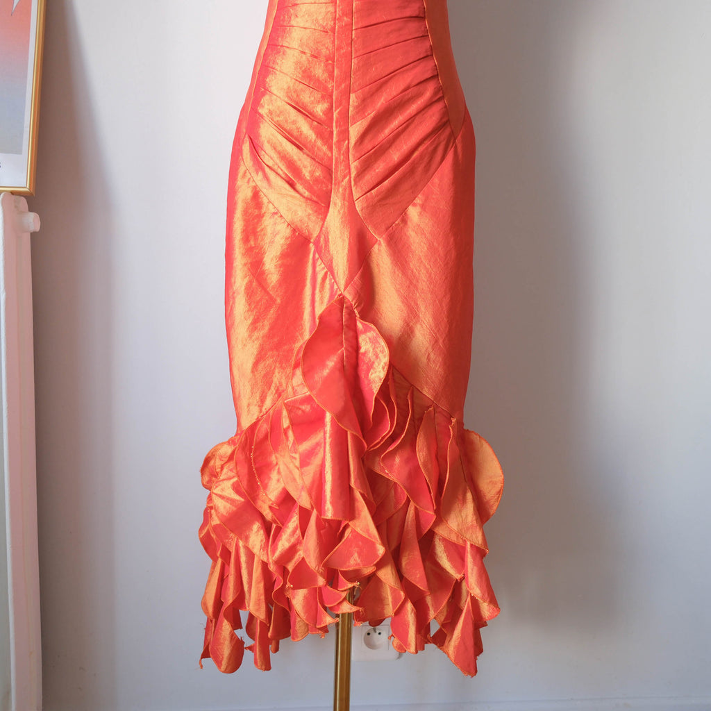 Vintage Fairy Grunge Shiny Ruffled Gown