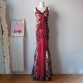 Vintage Beaded Animal Print Maxi Gown Dress