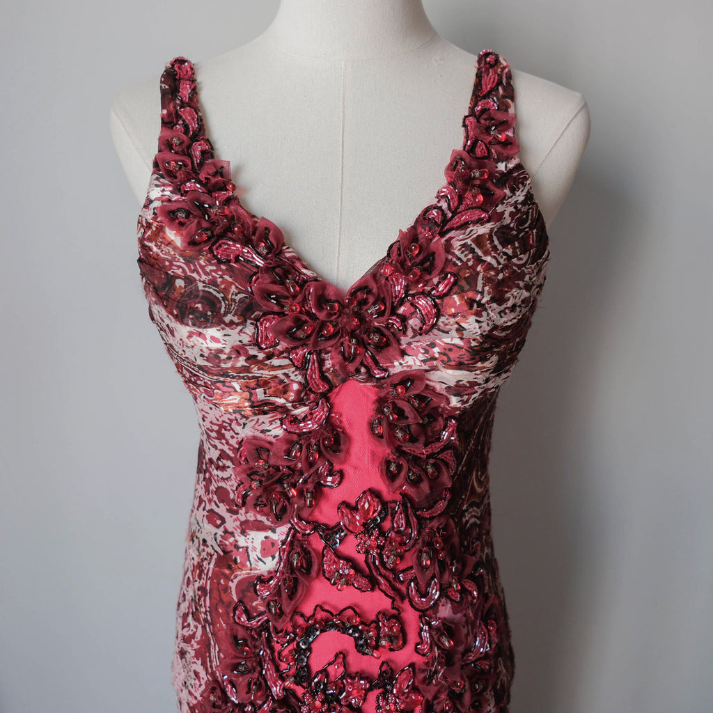 Vintage Beaded Animal Print Maxi Gown Dress
