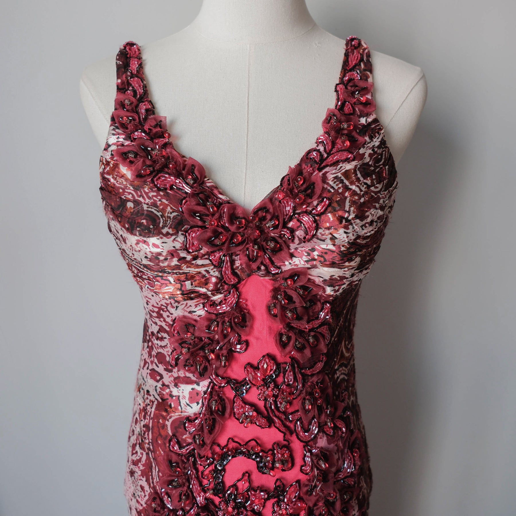 Vintage Beaded Animal Print Maxi Gown Dress