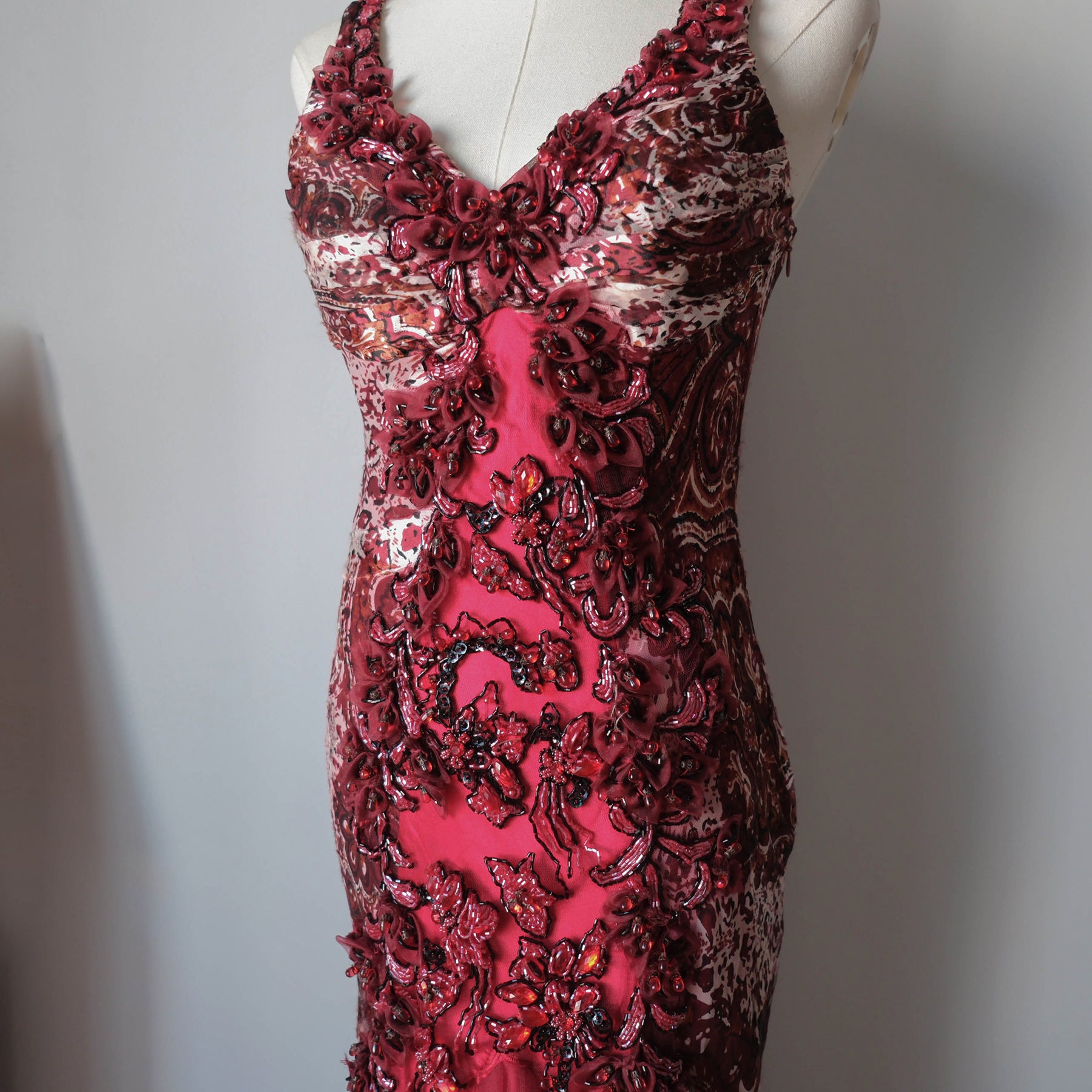 Vintage Beaded Animal Print Maxi Gown Dress
