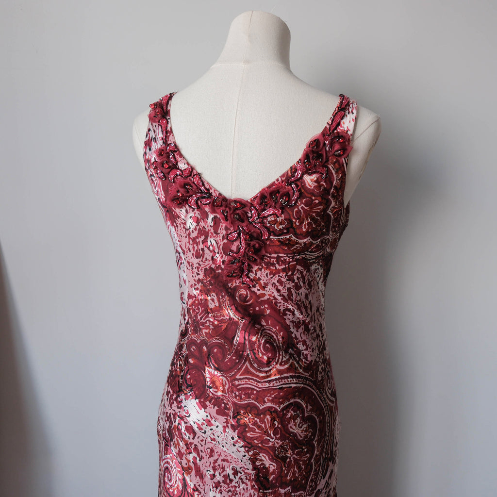 Vintage Beaded Animal Print Maxi Gown Dress