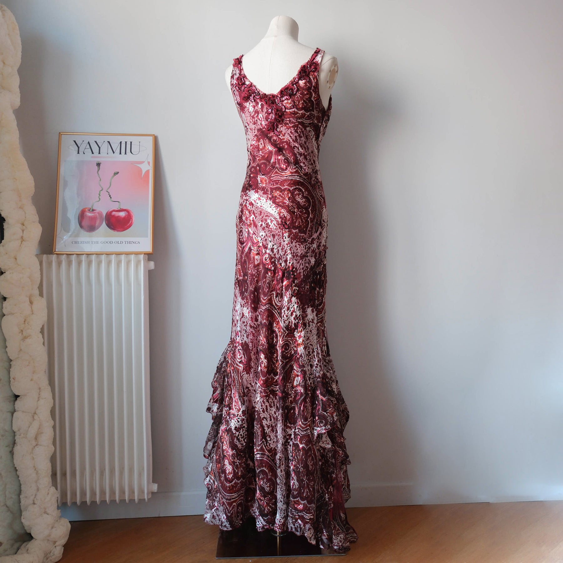 Vintage Beaded Animal Print Maxi Gown Dress