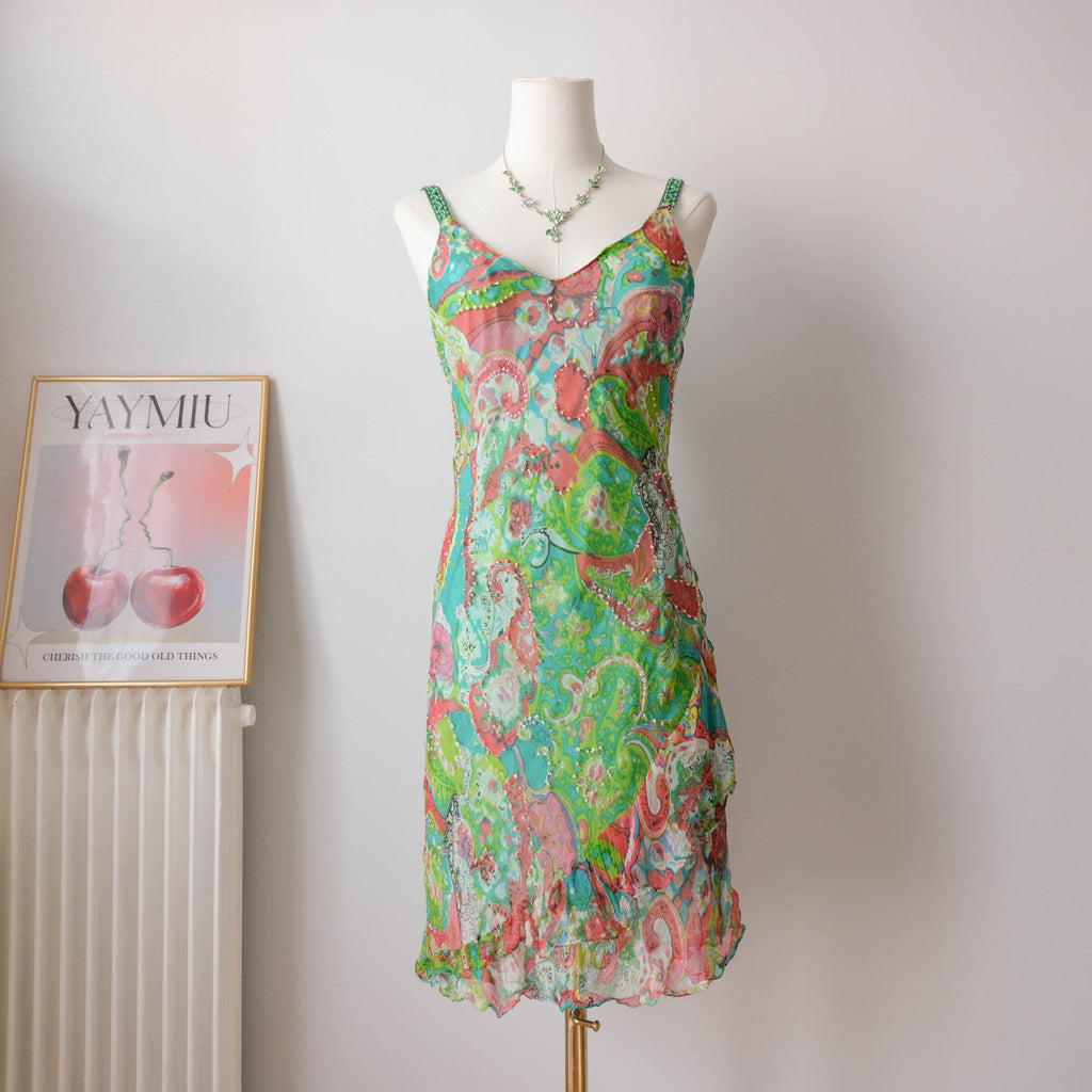 Vintage Psychedelic Paisley Sheer Slip Dress
