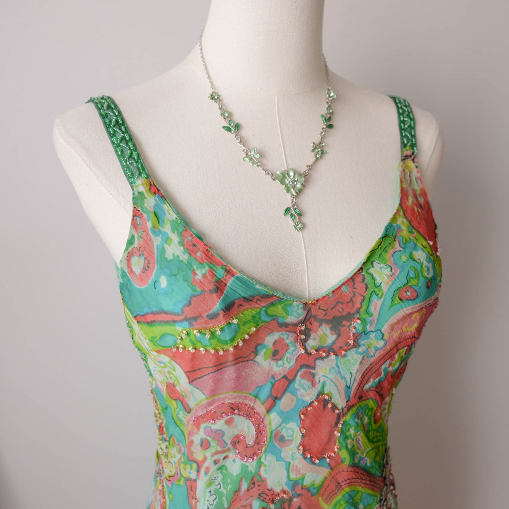 Vintage Psychedelic Paisley Sheer Slip Dress