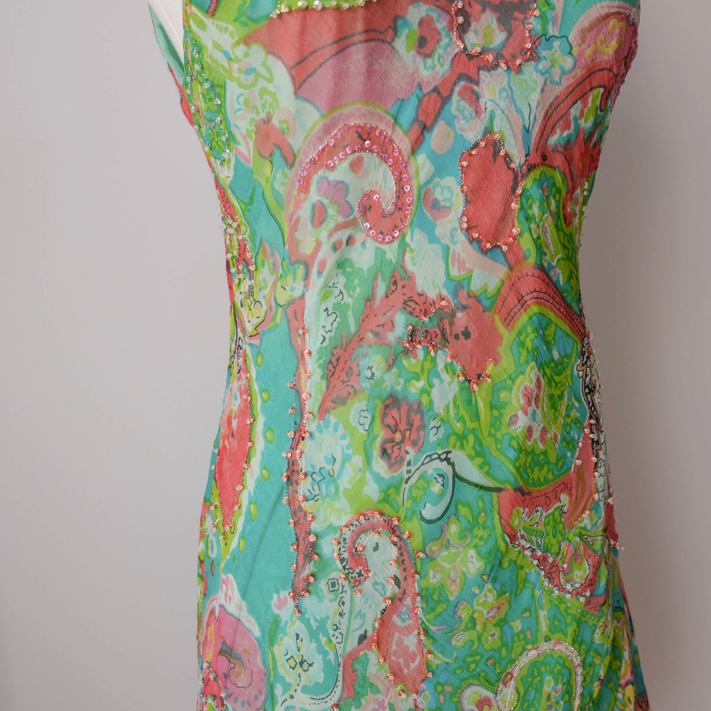 Vintage Psychedelic Paisley Sheer Slip Dress