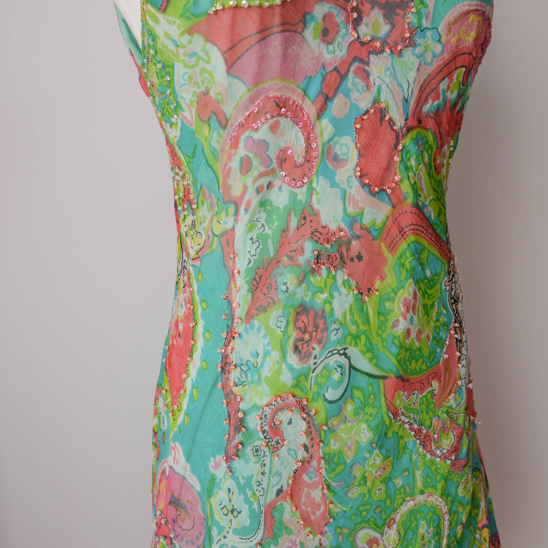 Vintage Psychedelic Paisley Sheer Slip Dress