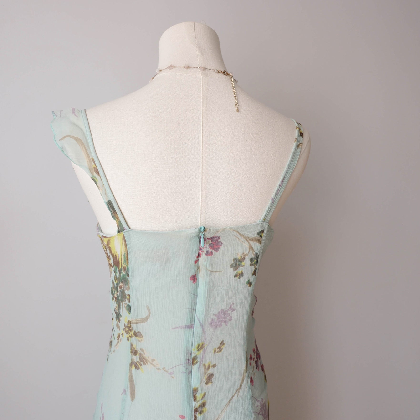 Vintage French Premium Silk  Floral Midi Dress wil Ruffles Strass