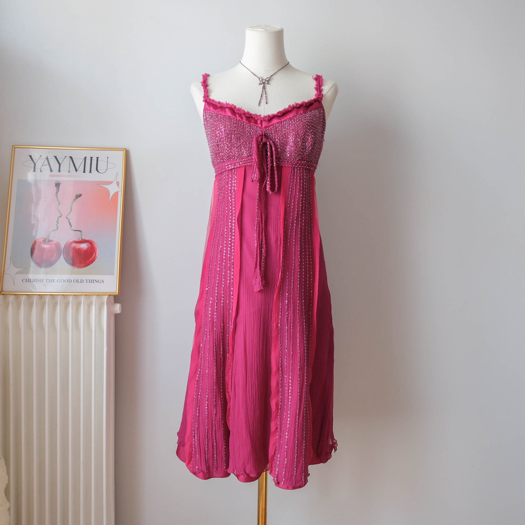 Vintage Silk Babydoll Dress with sequins beads