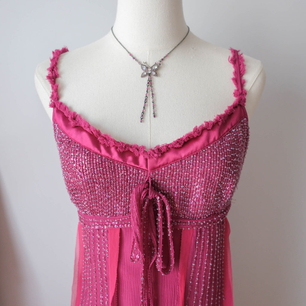 Vintage Silk Babydoll Dress with sequins beads
