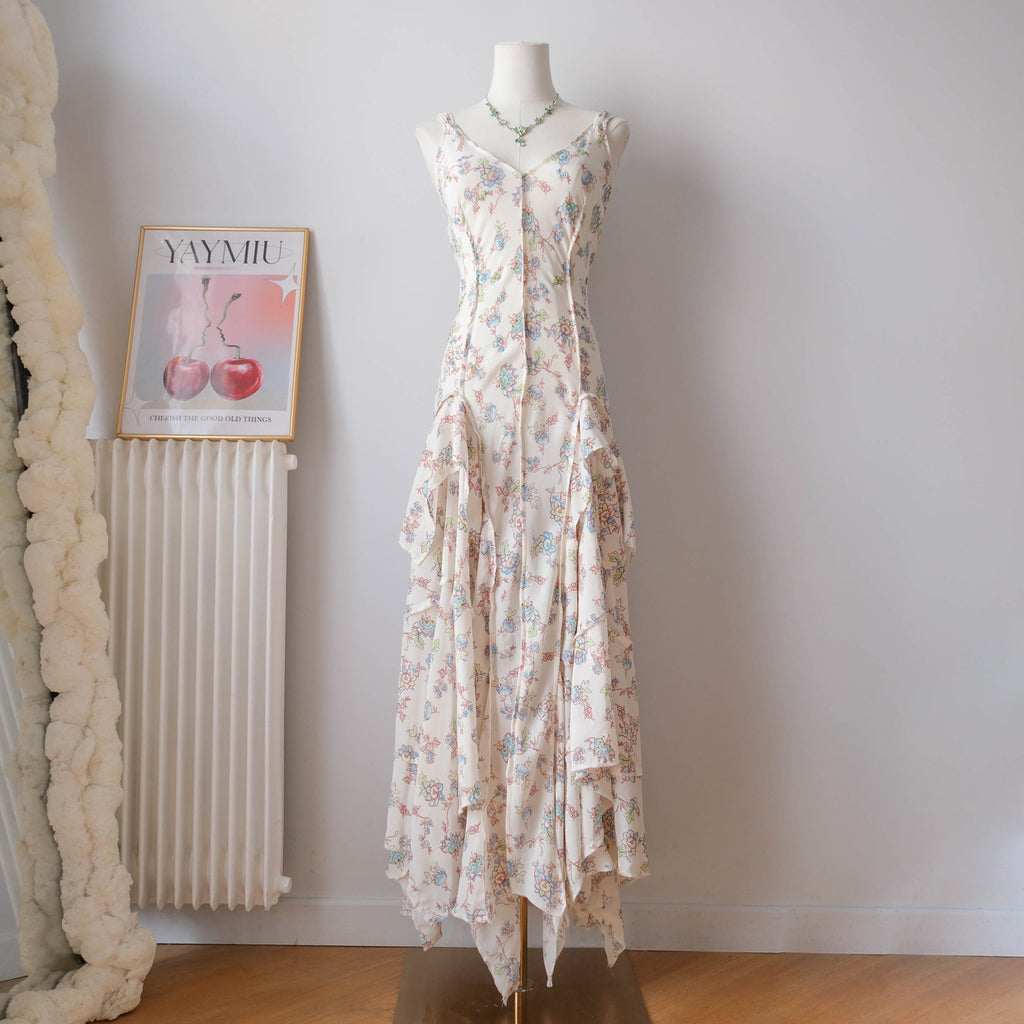 Vintage Beaded Floral Maxi Dress with Ruffle (Copie)