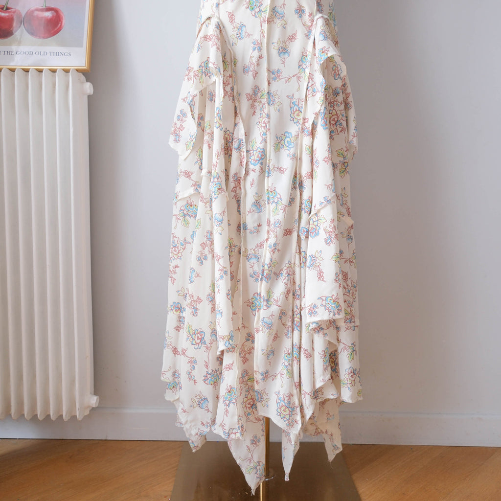 Vintage Beaded Floral Maxi Dress with Ruffle (Copie)