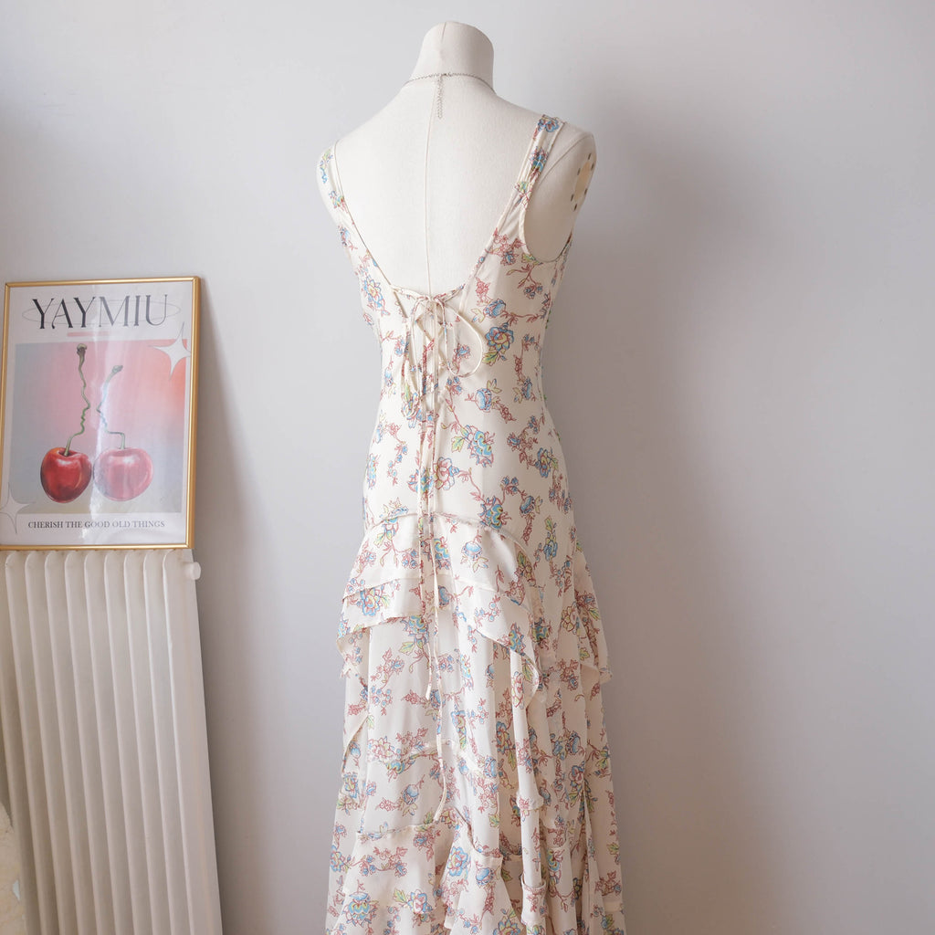 Vintage Beaded Floral Maxi Dress with Ruffle (Copie)