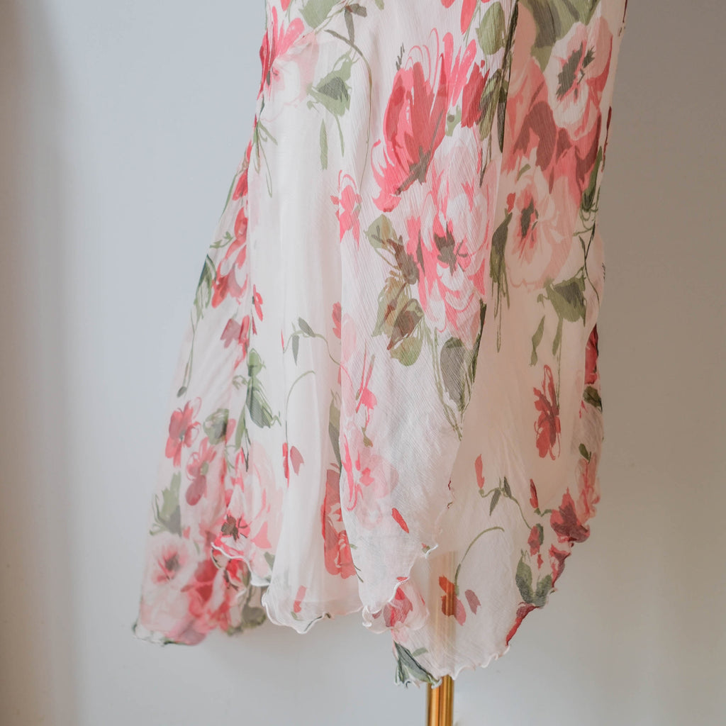 Vintage Dreamy Asymmetrical Silk Dress with Ruffle