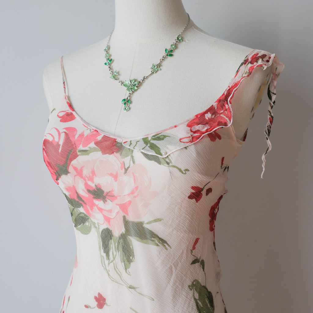 Vintage Dreamy Asymmetrical Silk Dress with Ruffle