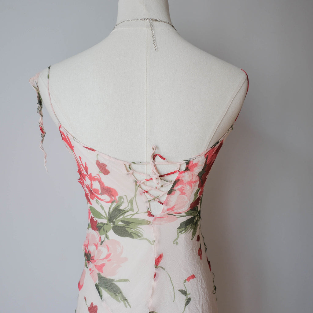 Vintage Dreamy Asymmetrical Silk Dress with Ruffle